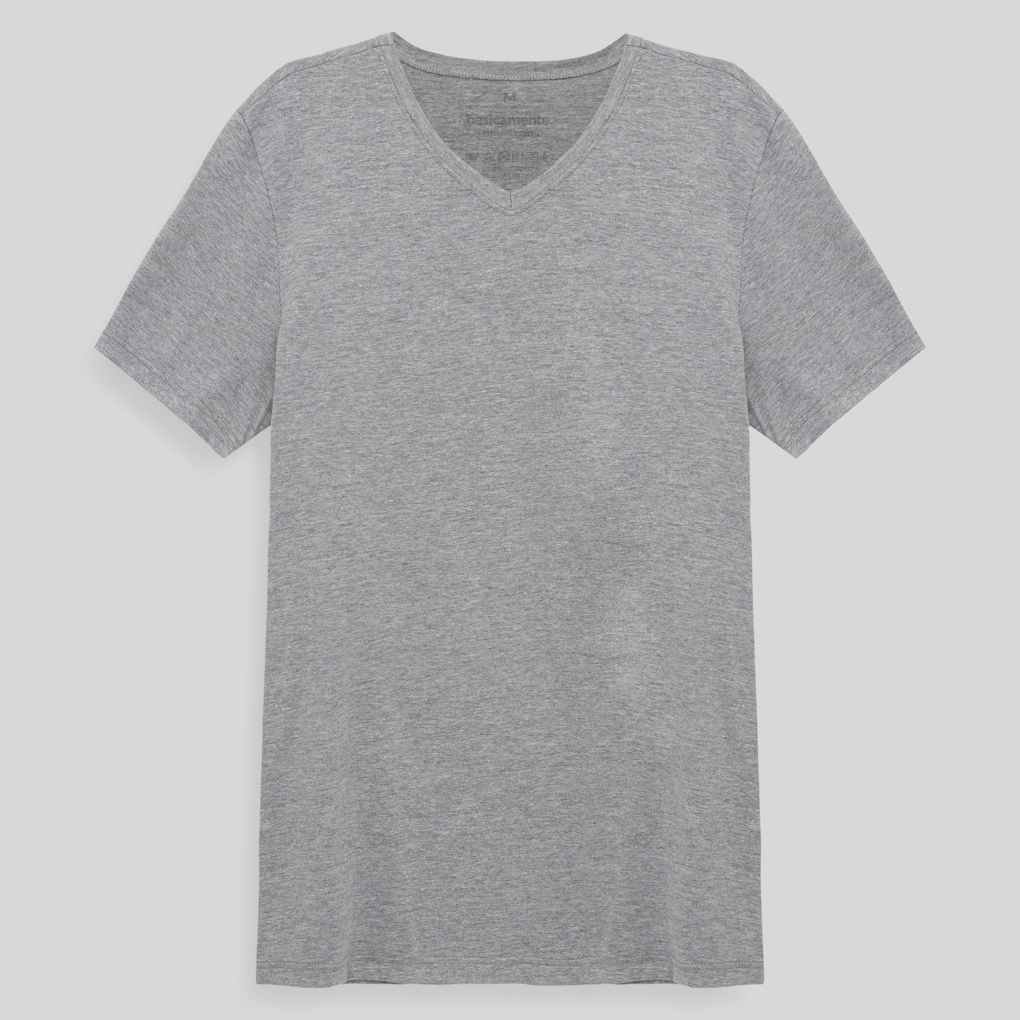 Camiseta Básica Gola V Masculina - Mescla Claro