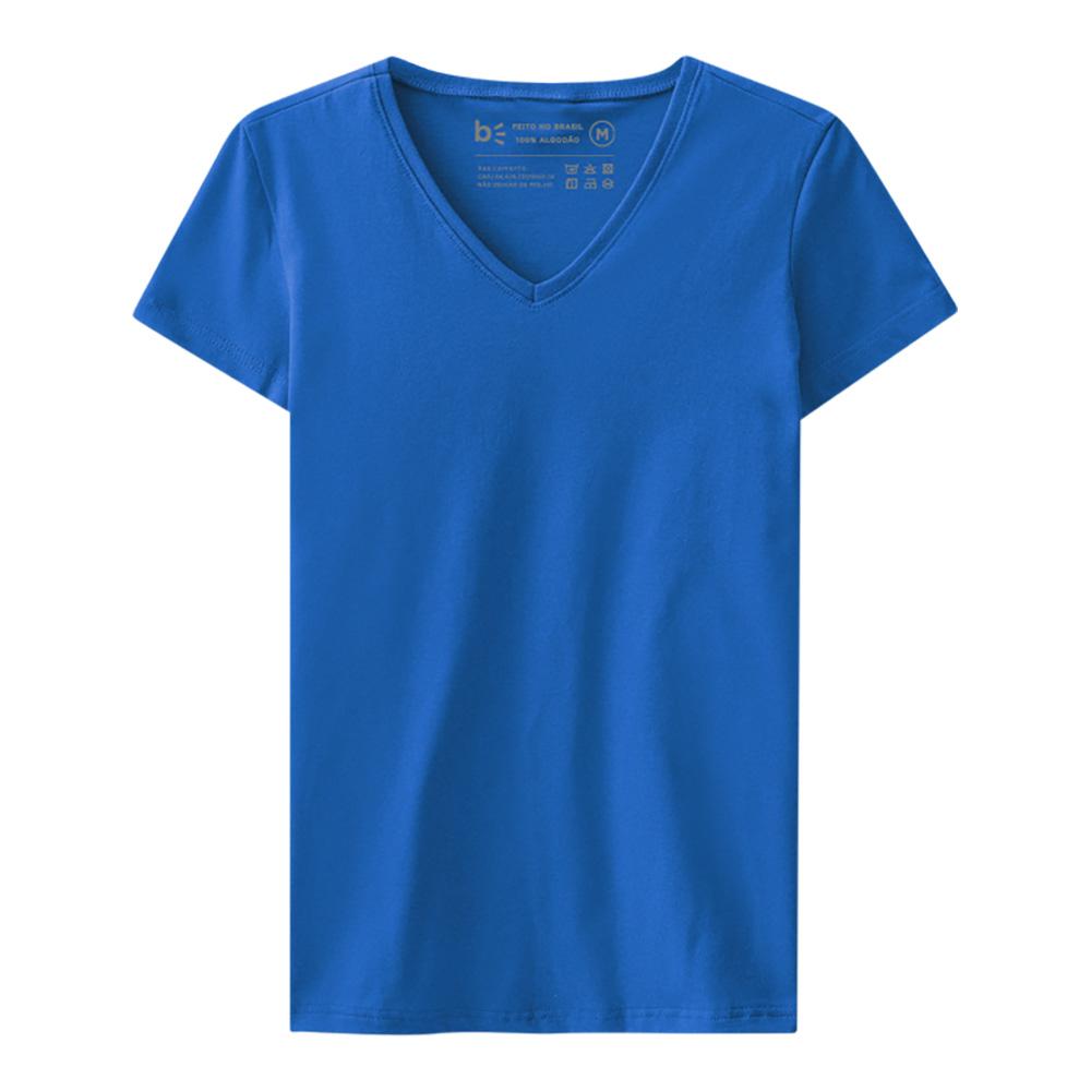 Camiseta Slim Gola V Feminina - Azul Sky