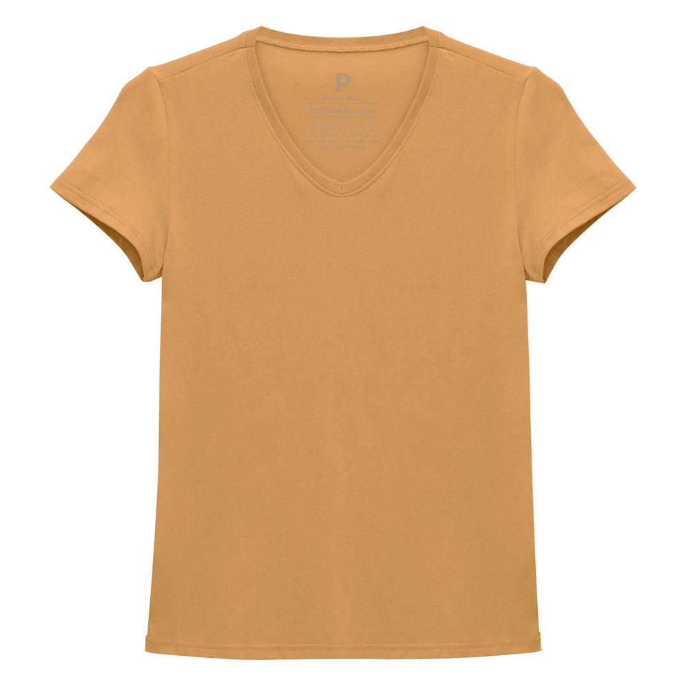 Camiseta Slim Gola V Feminina - Amarelo Mostarda