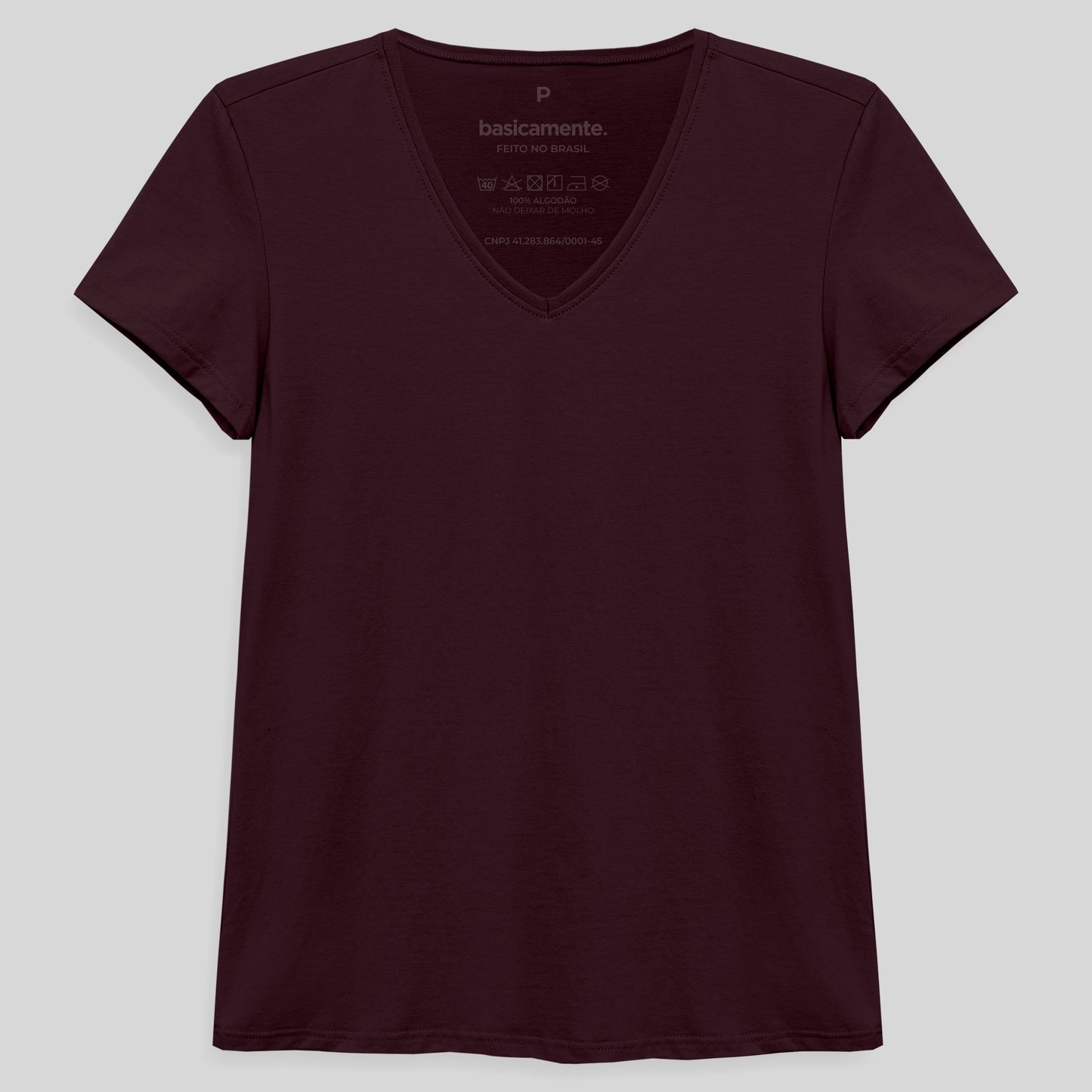 Camiseta Slim Gola V Feminina - Vermelho Vinho