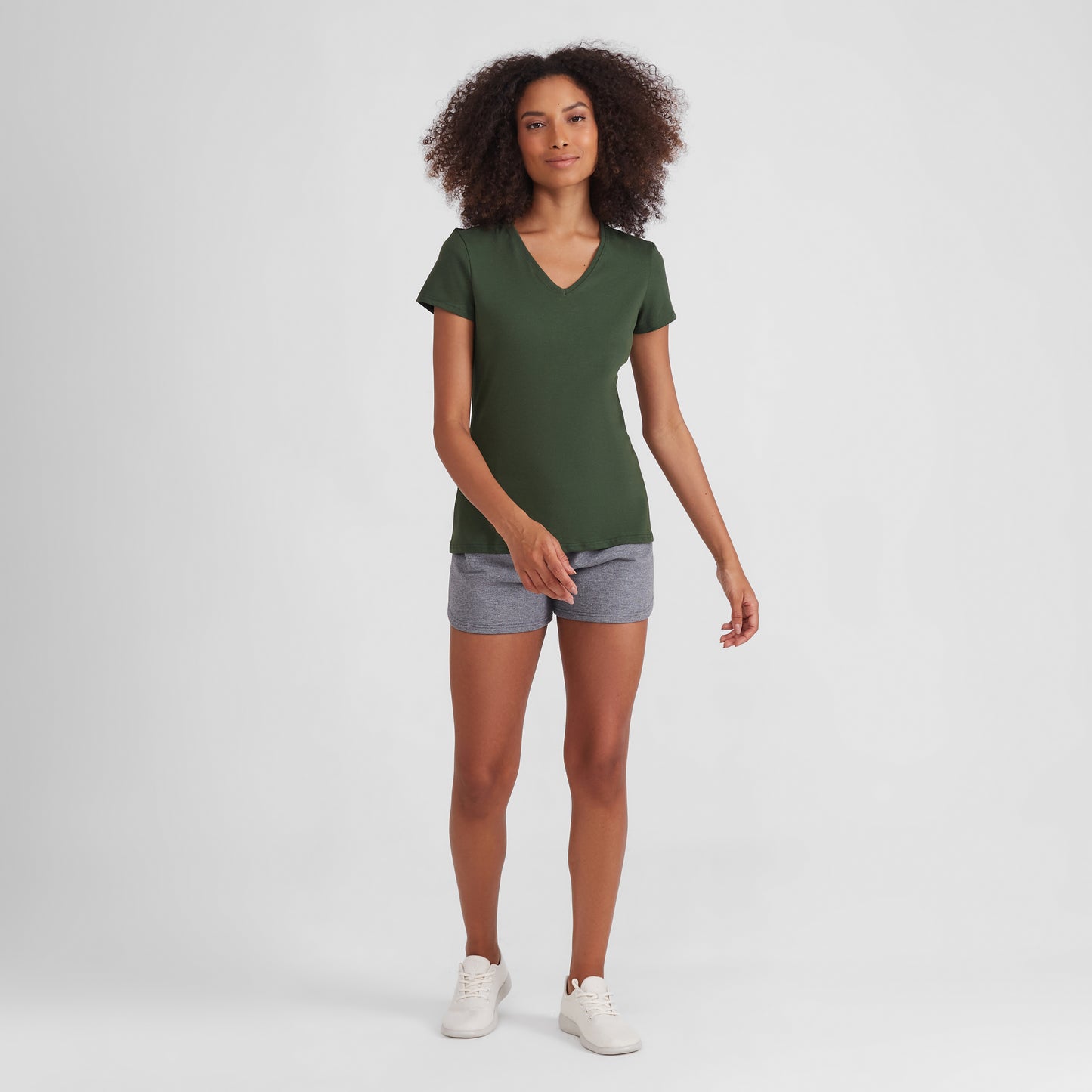 Camiseta Slim Gola V Feminina - Verde Selva
