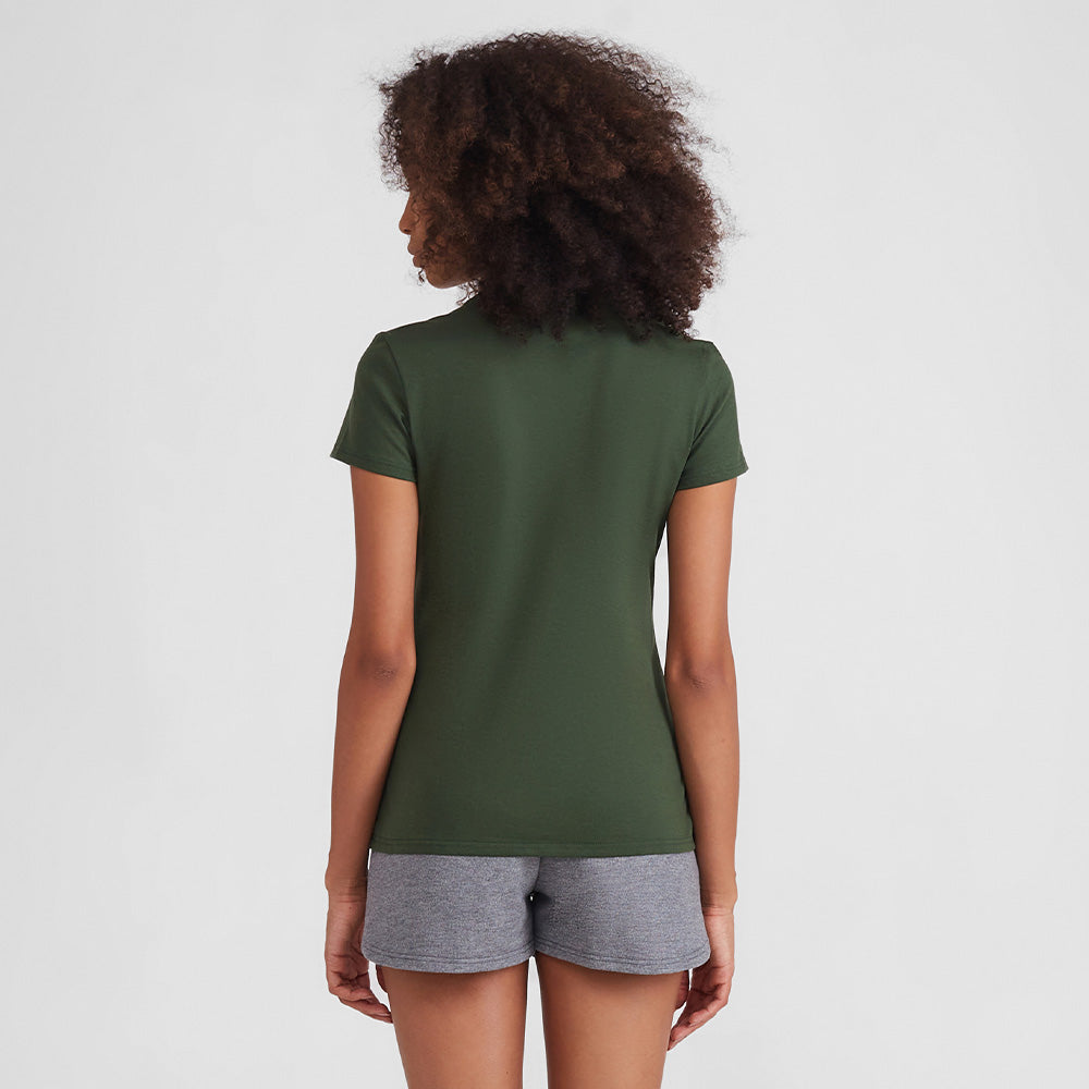 Camiseta Slim Gola V Feminina - Verde Selva