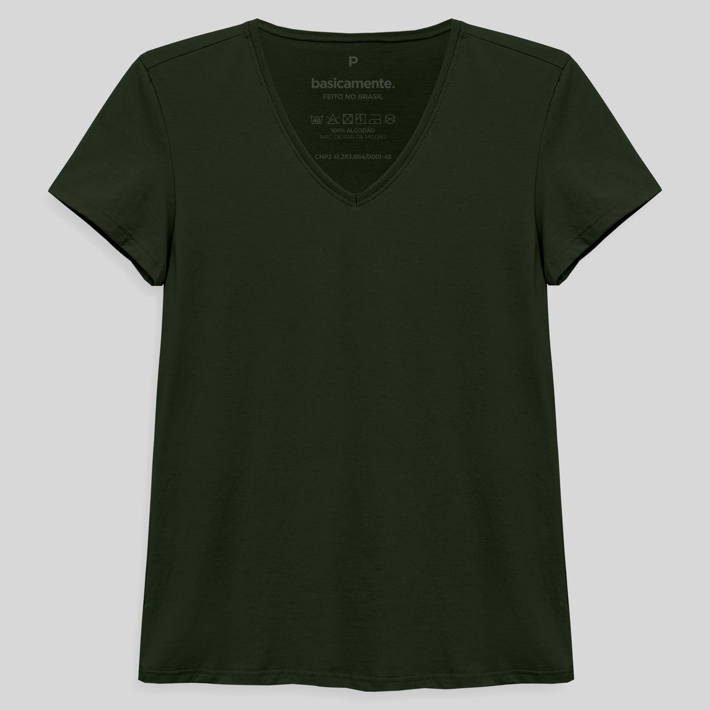 Camiseta Slim Gola V Feminina - Verde Selva