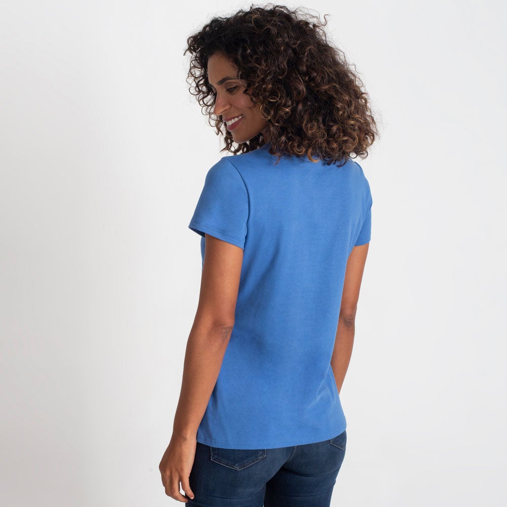 Camiseta Slim Gola V Feminina - Azul Oceano