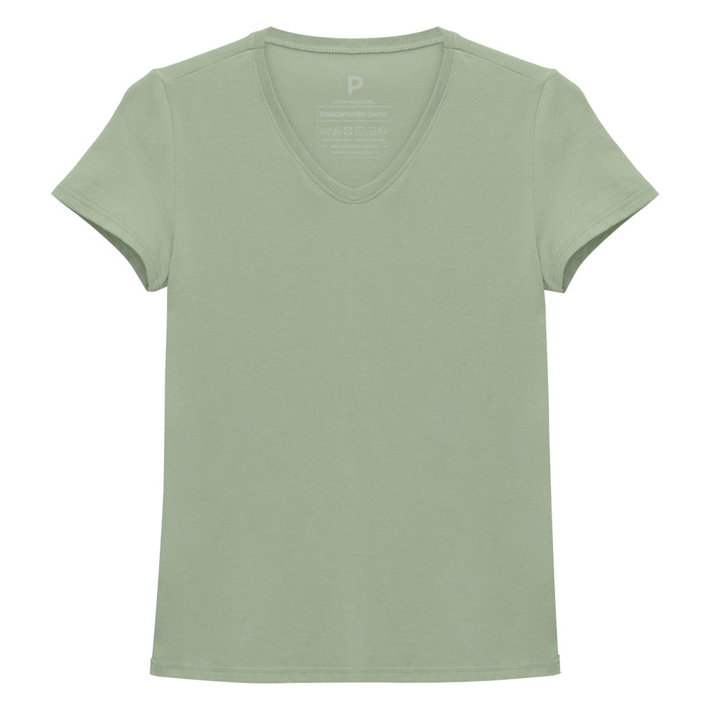 Camiseta Slim Gola V Feminina - Verde Oliva
