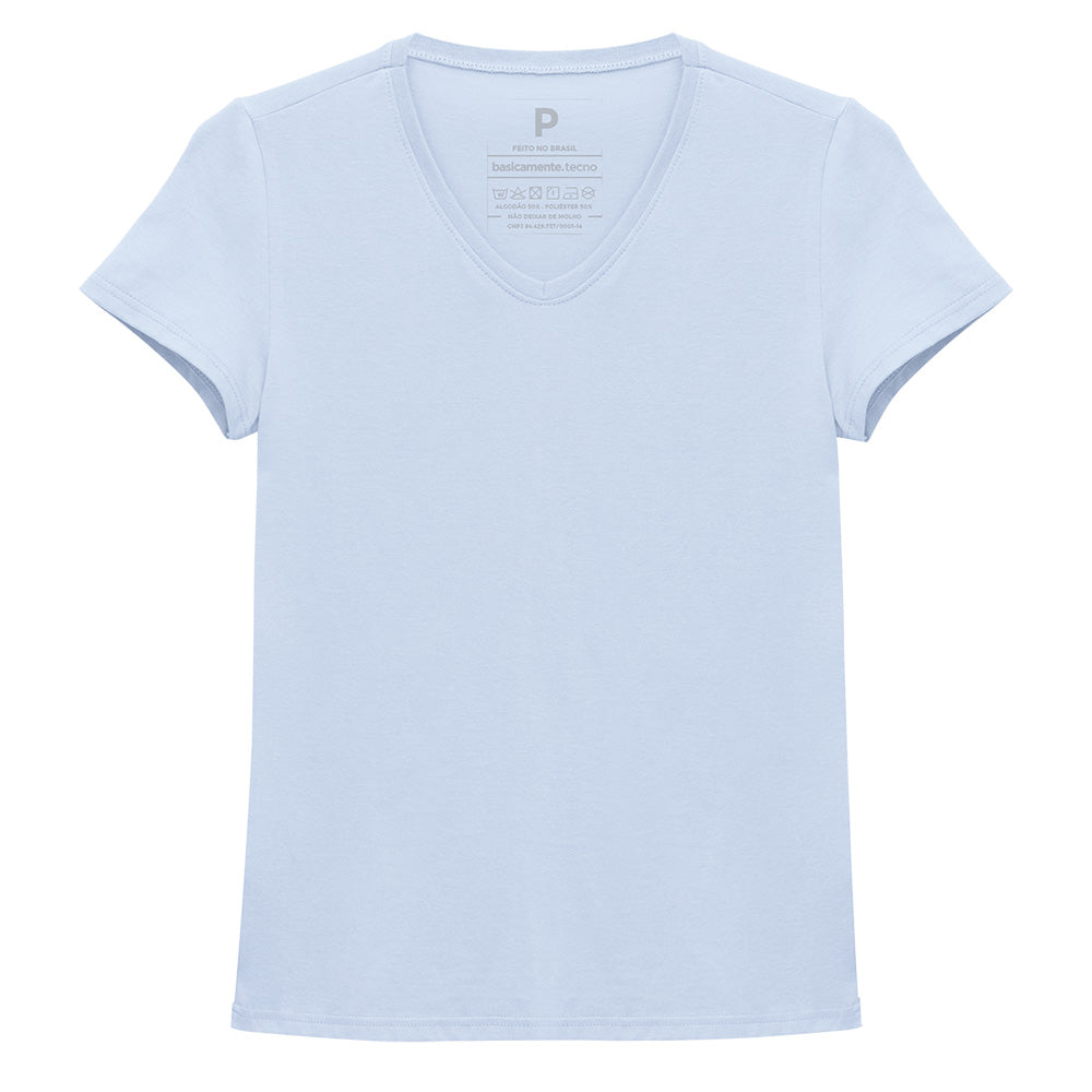 Camiseta Slim Gola V Feminina - Azul Capri
