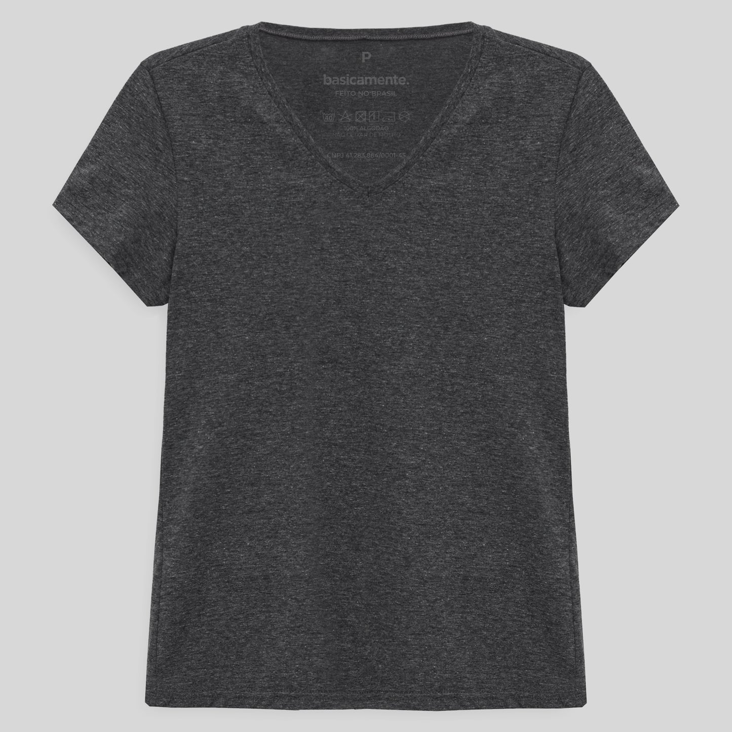 Camiseta Slim Gola V Feminina - Mescla Escuro