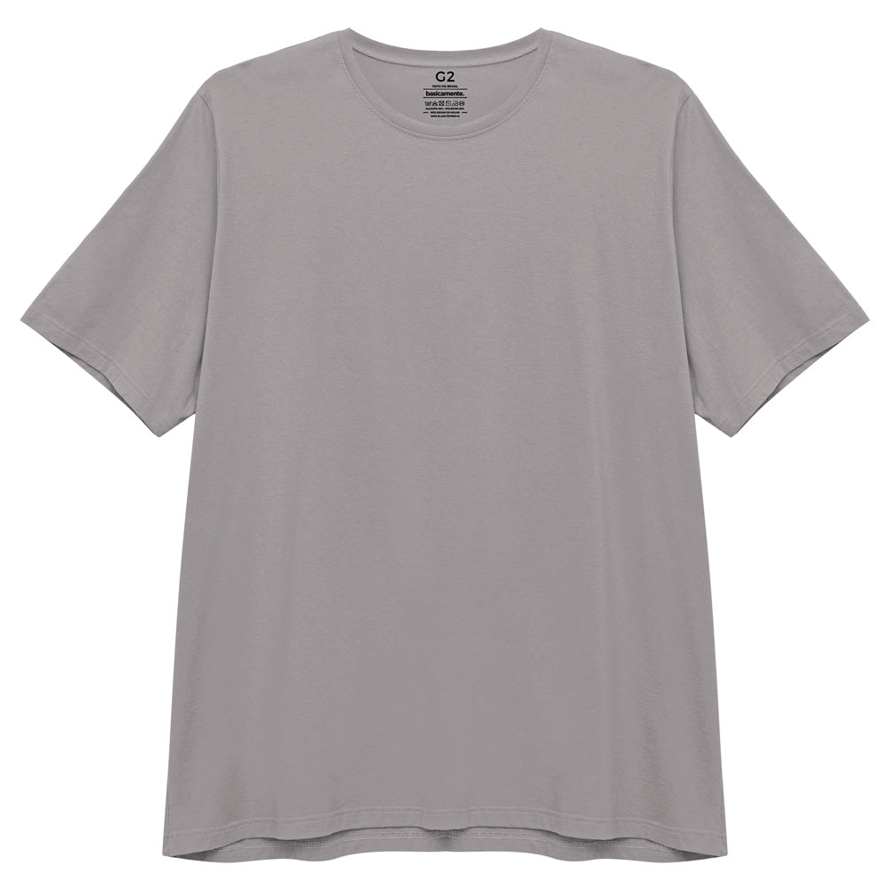 Camiseta Básica Plus Masculina - Cinza Areia