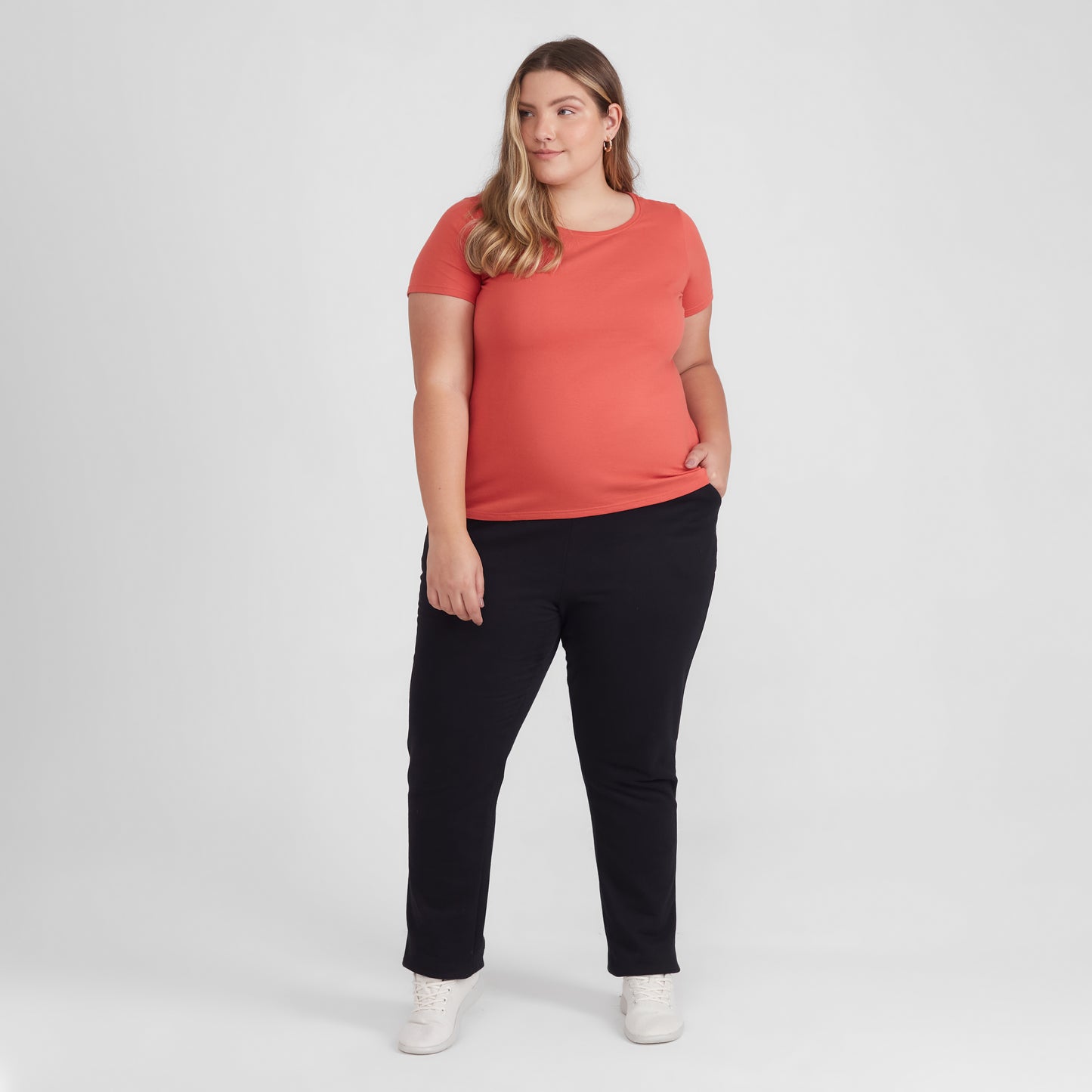 Camiseta Babylook Algodão Premium Plus Feminina - Laranja Coral
