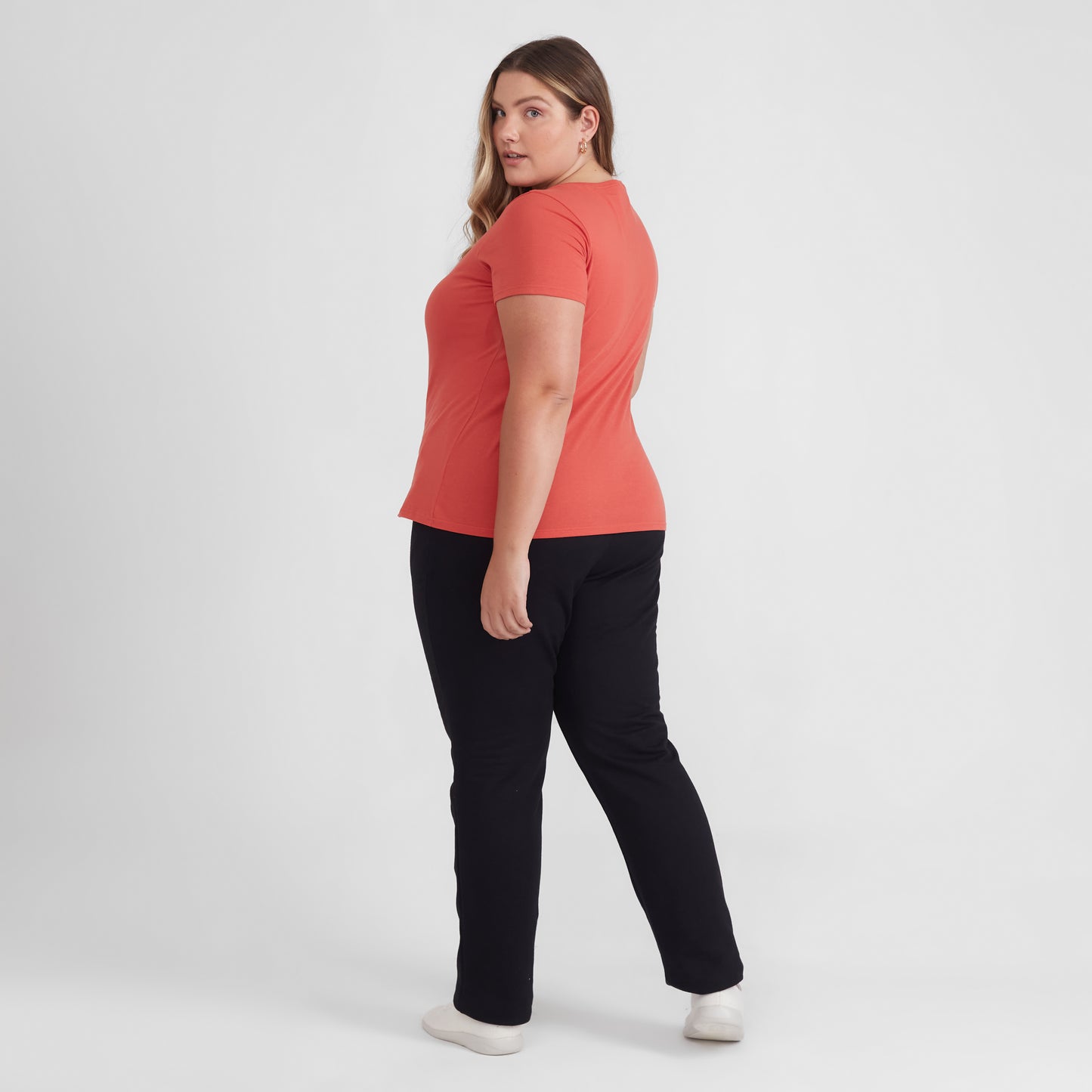 Camiseta Babylook Algodão Premium Plus Feminina - Laranja Coral