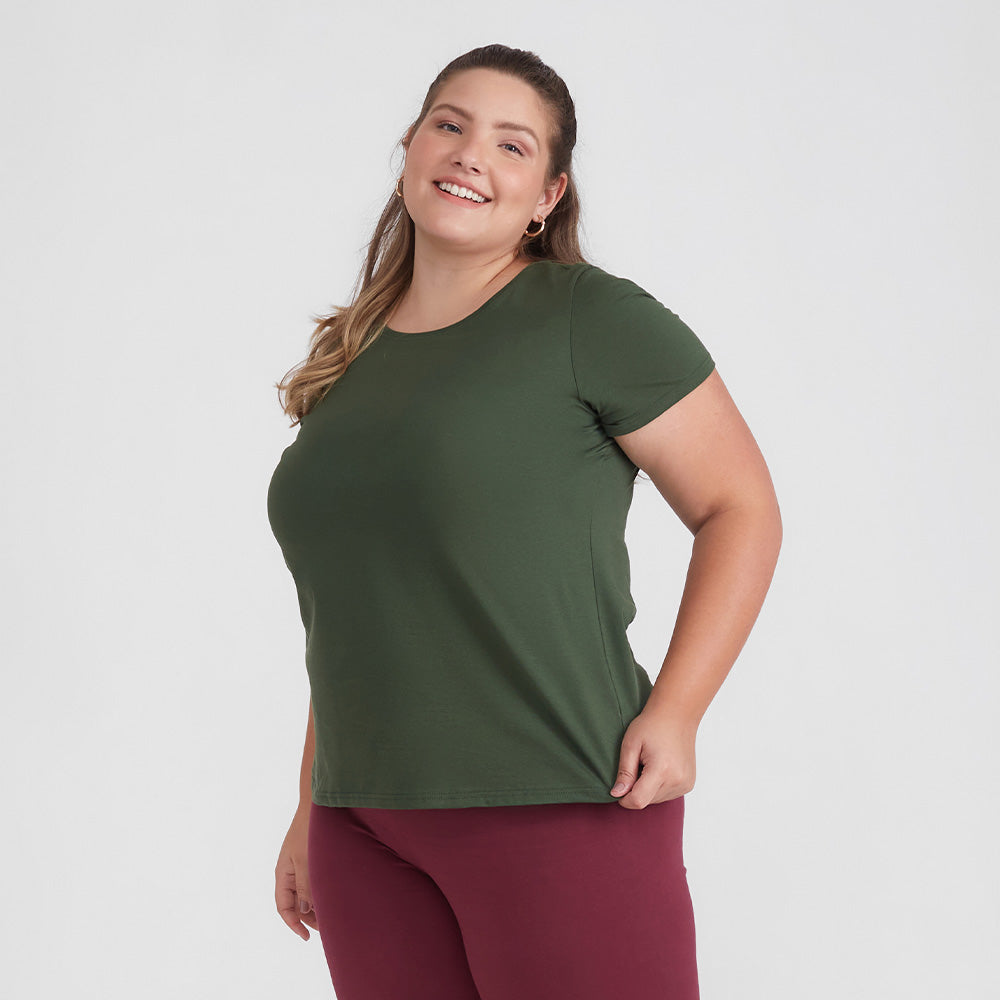 Camiseta Babylook Algodão Premium Plus Feminina - Verde Selva