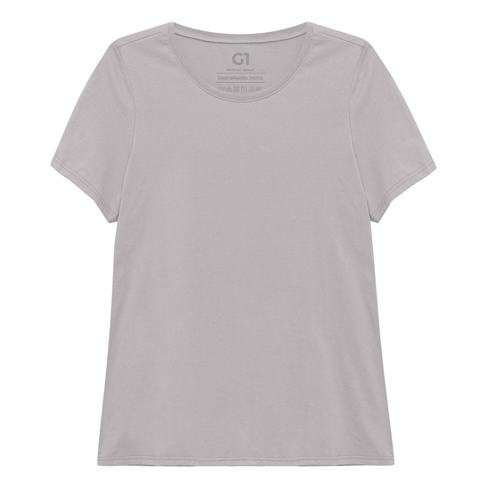 Camiseta Babylook Algodão Premium Plus Feminina - Cinza Areia