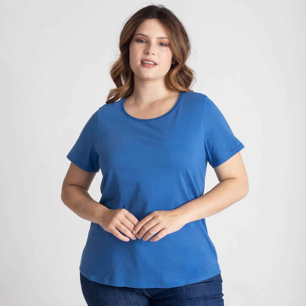Camiseta Babylook Algodão Premium Plus Feminina - Azul Oceano