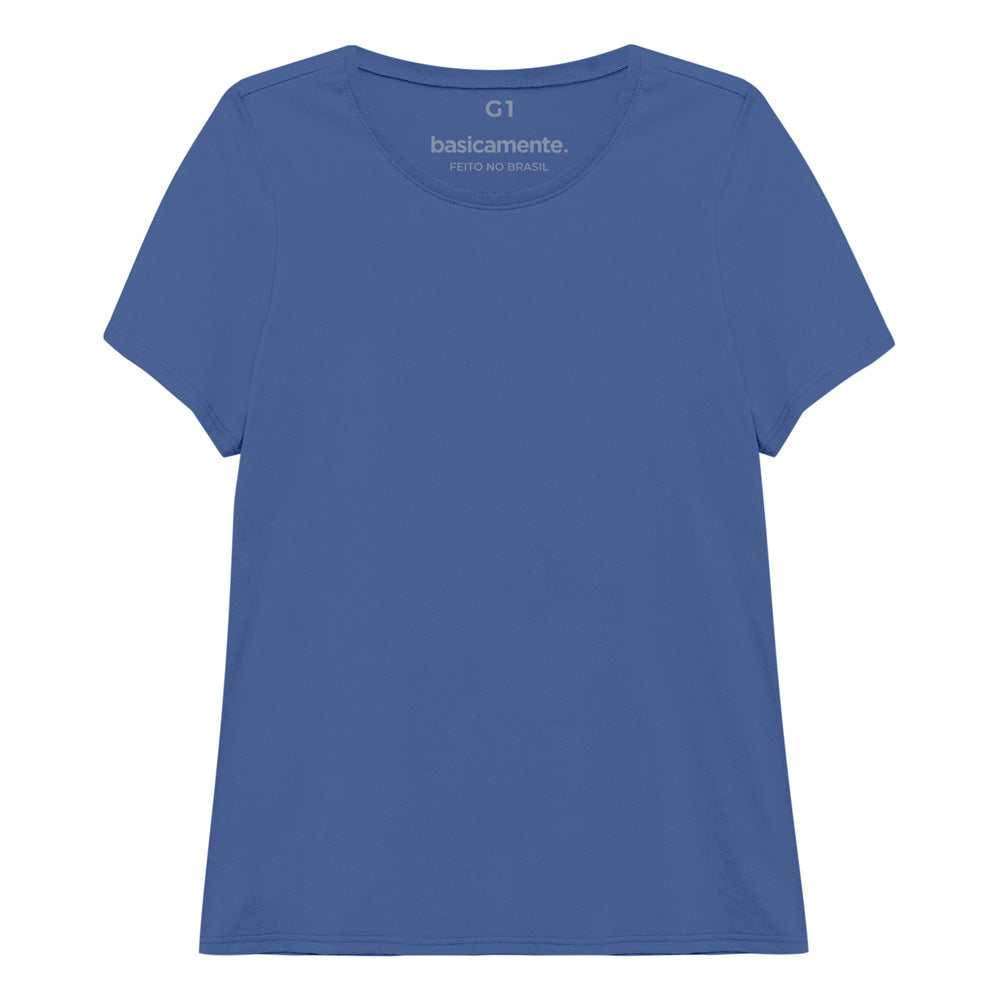 Camiseta Babylook Algodão Premium Plus Feminina - Azul Oceano