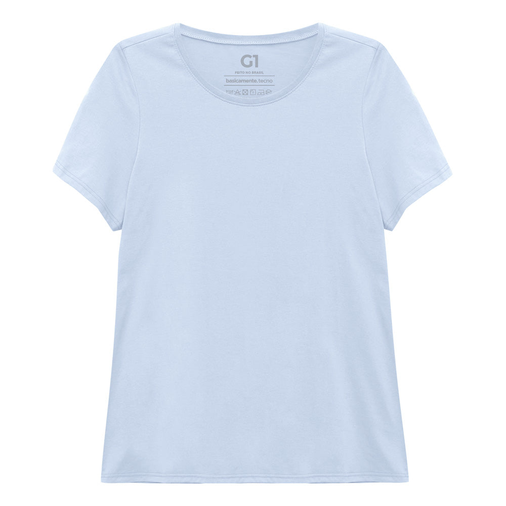Camiseta Babylook Algodão Premium Plus Feminina - Azul Capri