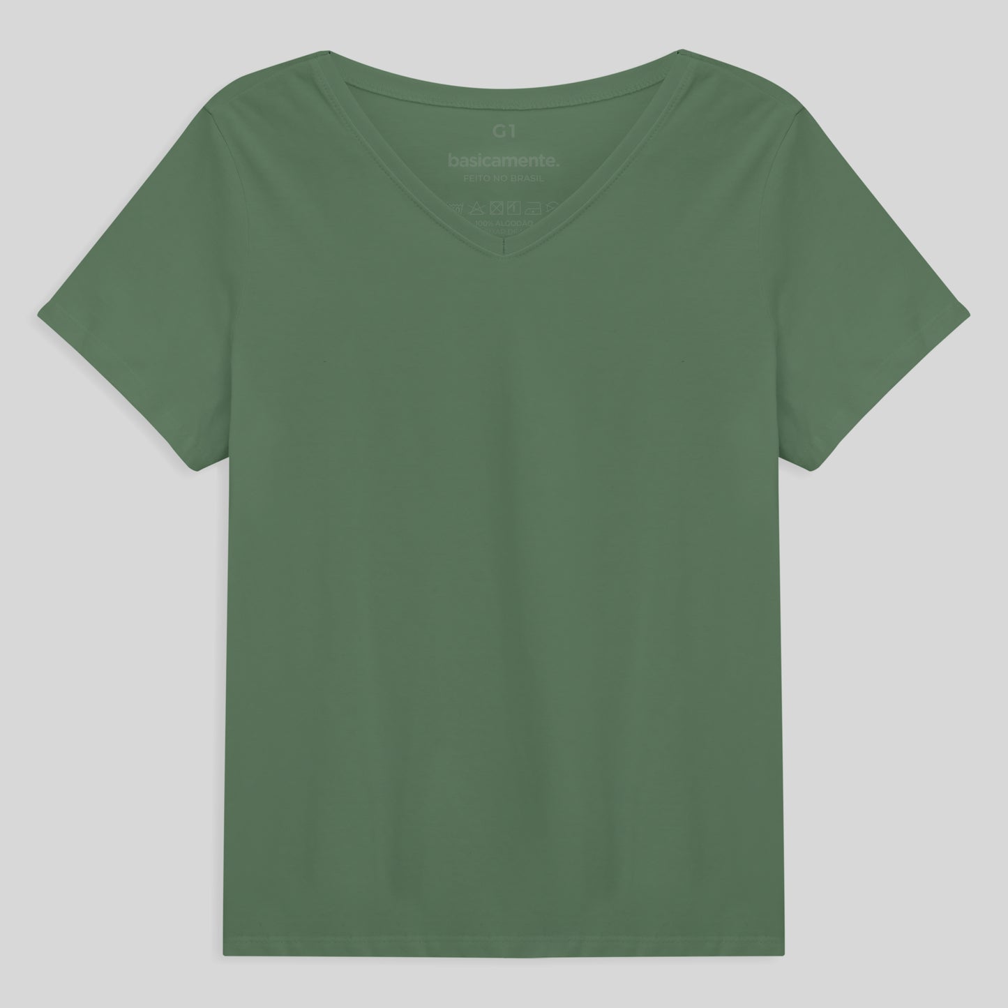 Camiseta Babylook Algodão Premium Gola V Plus Feminina - Verde Oliva