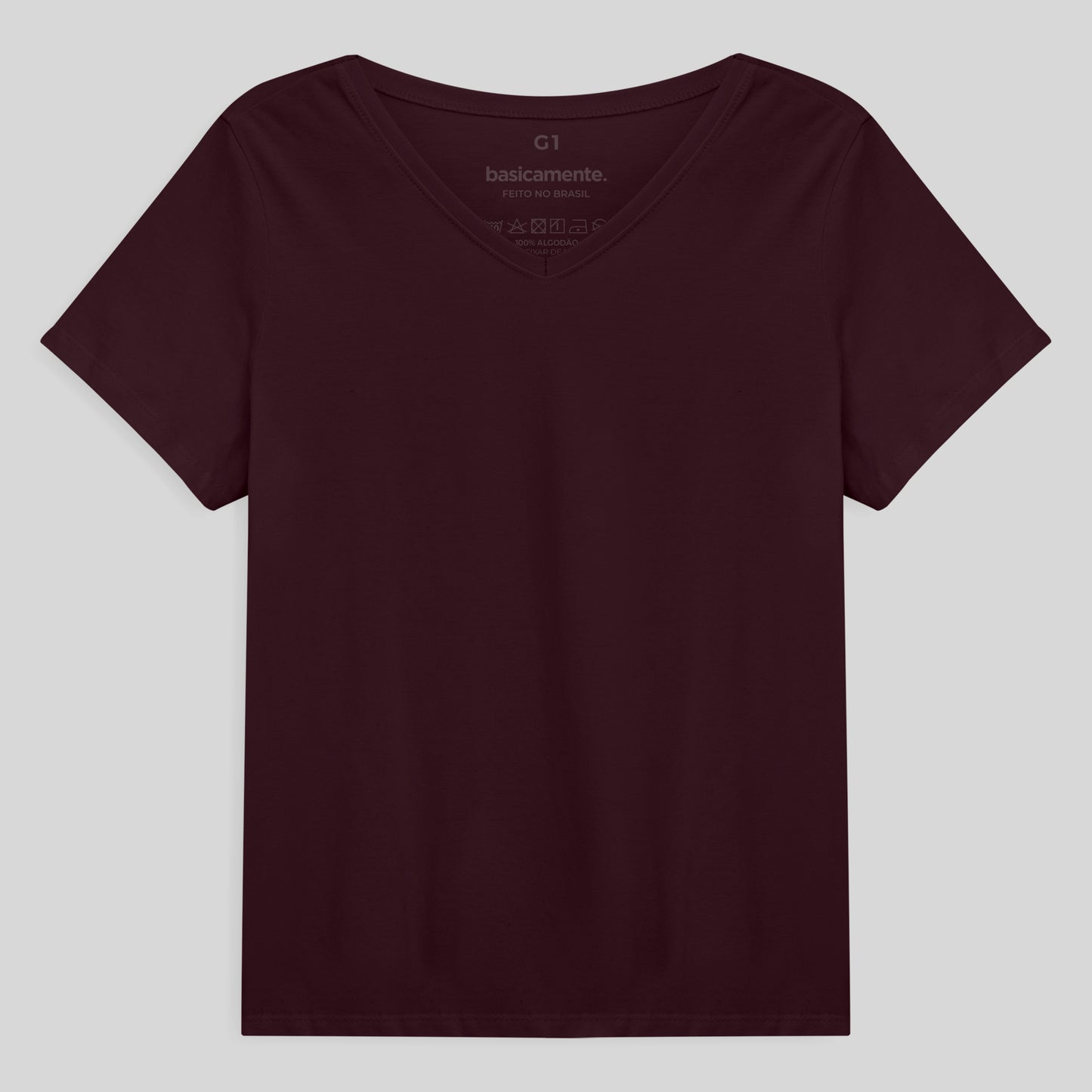 Camiseta Babylook Algodão Premium Gola V Plus Feminina - Vermelho Vinho