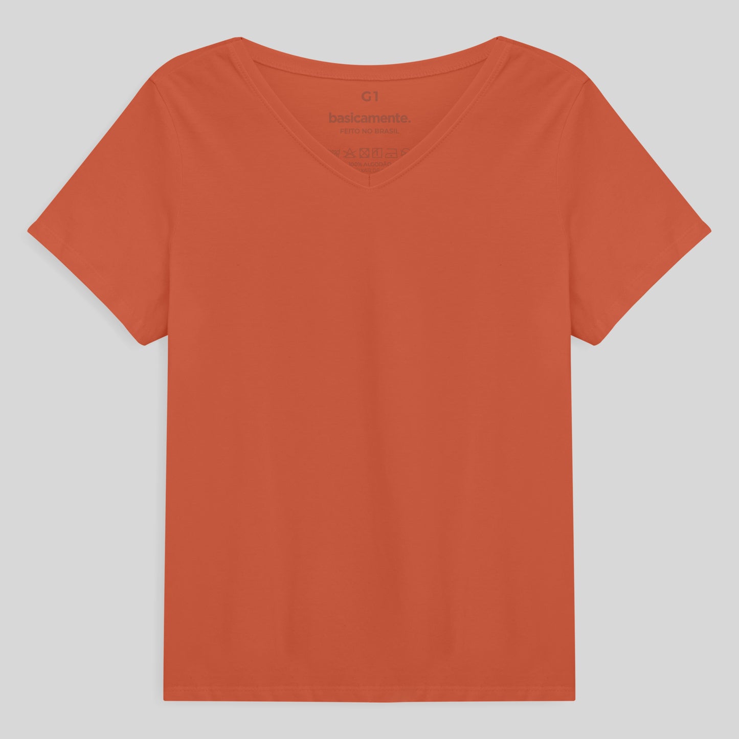 Camiseta Babylook Algodão Premium Gola V Plus Feminina - Laranja Coral