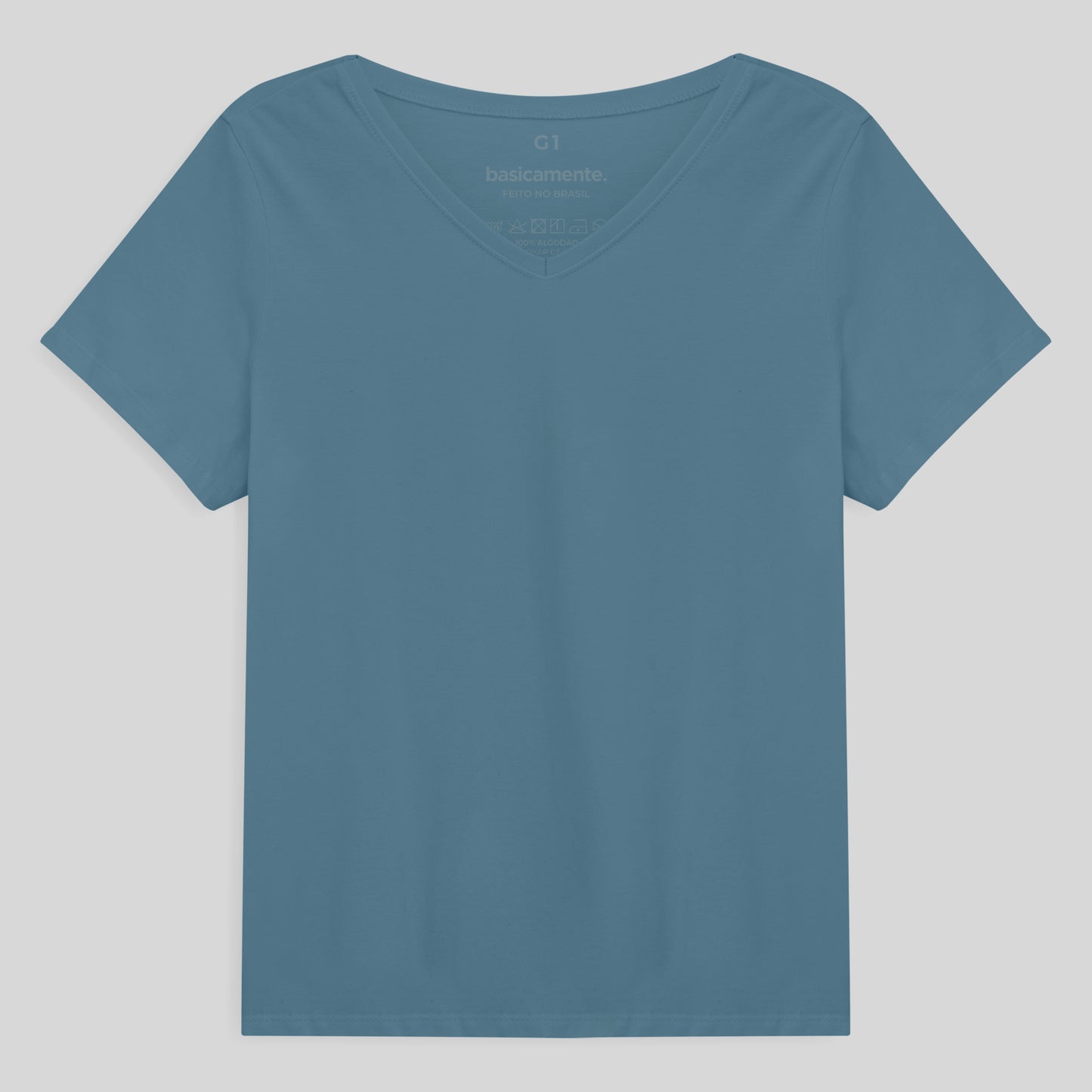 Camiseta Babylook Algodão Premium Gola V Plus Feminina - Azul Celeste