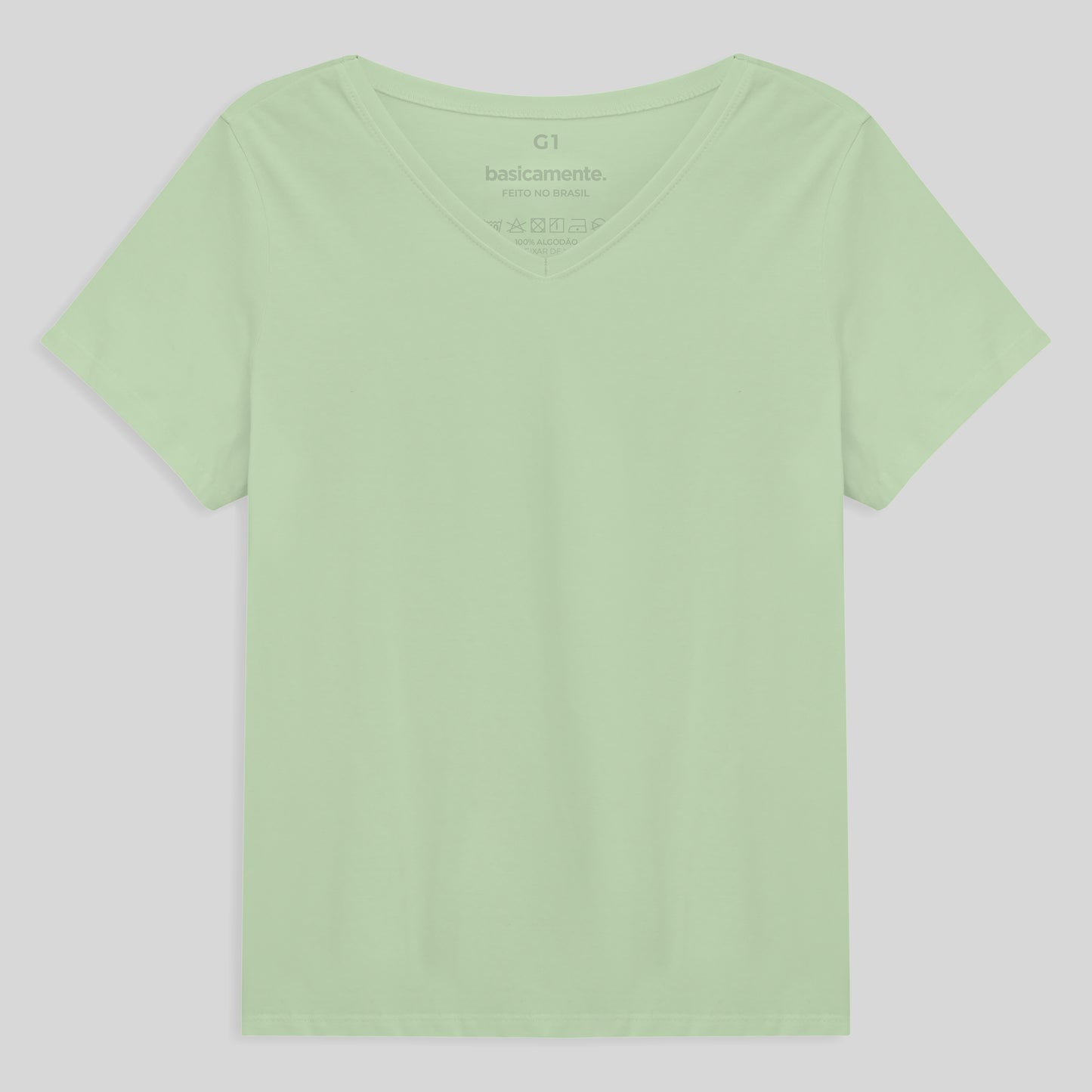 Camiseta Babylook Algodão Premium Gola V Plus Feminina - Verde Menta