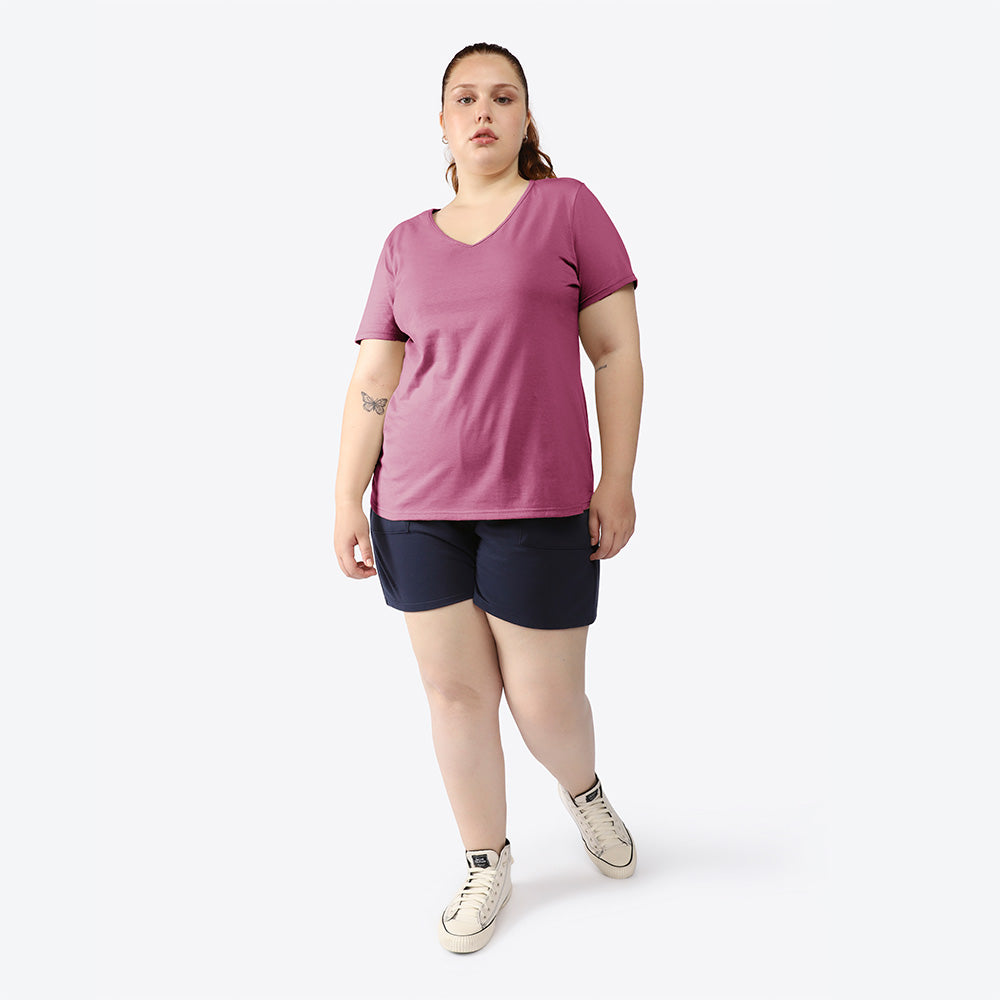 Camiseta Babylook Algodão Premium Gola V Plus Feminina - Roxo Purpura