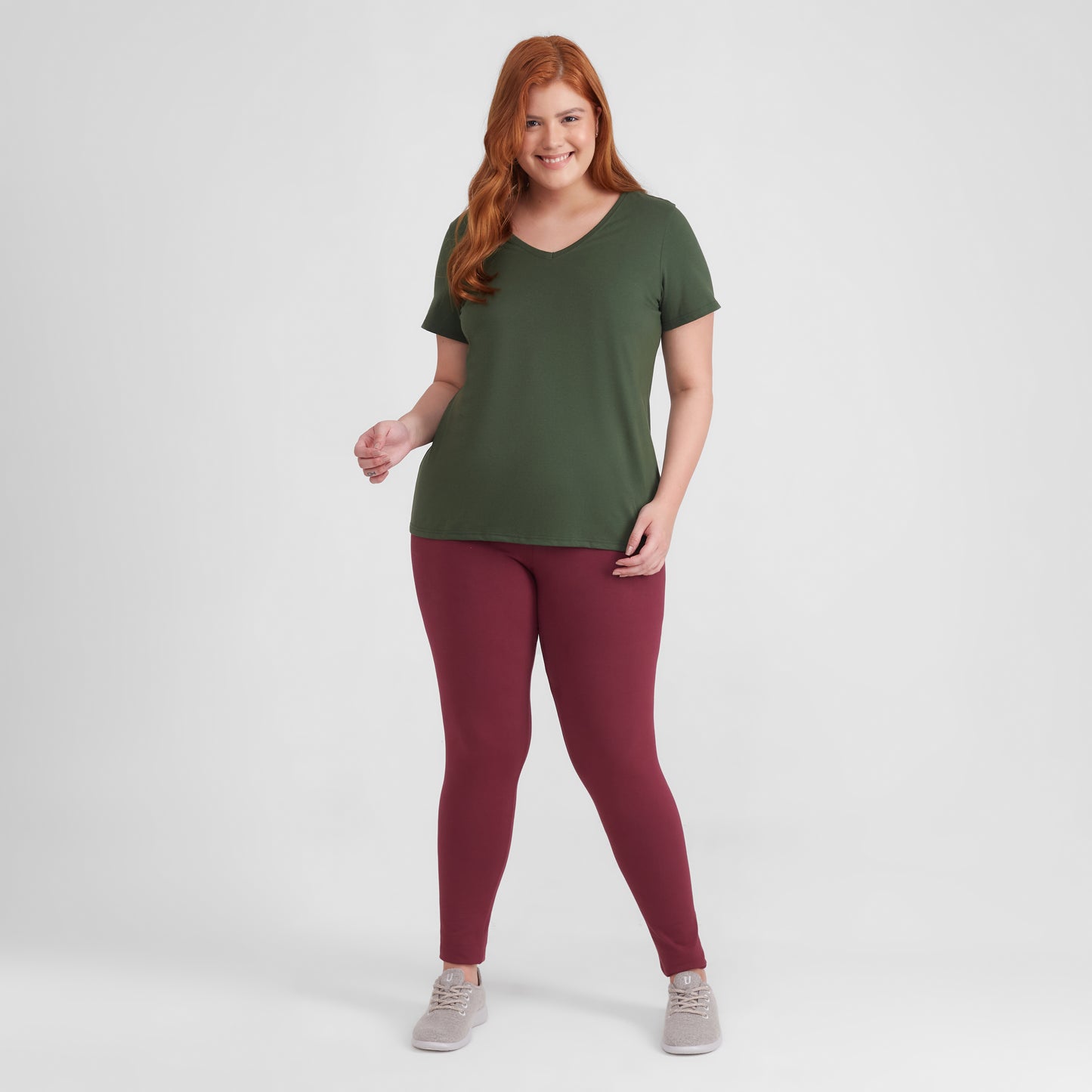 Camiseta Babylook Algodão Premium Gola V Plus Feminina - Verde Selva