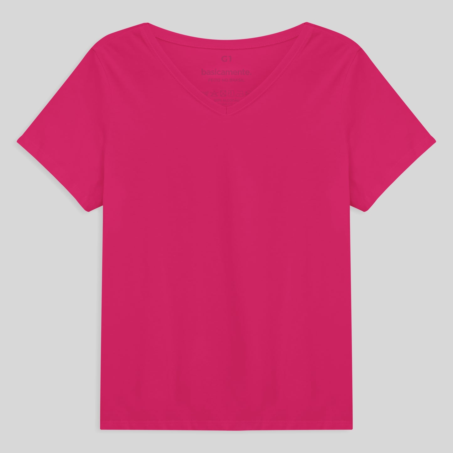Camiseta Babylook Algodão Premium Gola V Plus Feminina - Pink