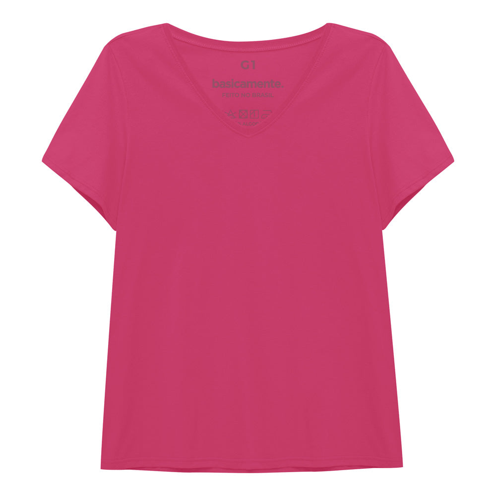 Camiseta Babylook Algodão Premium Gola V Plus Feminina - Pink
