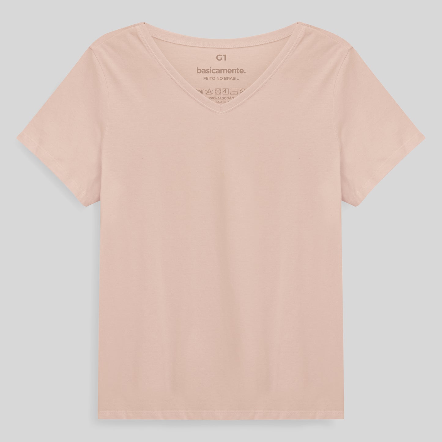 Camiseta Babylook Algodão Premium Gola V Plus Feminina - Rosa Pastel
