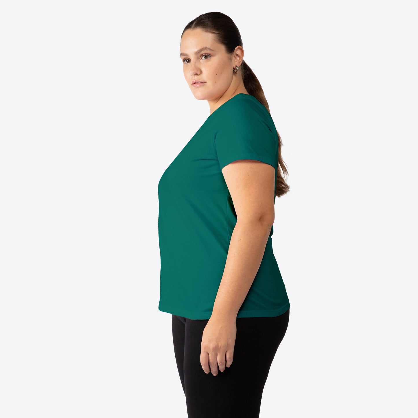Camiseta Babylook Algodão Premium Gola V Plus Feminina - Verde Lago