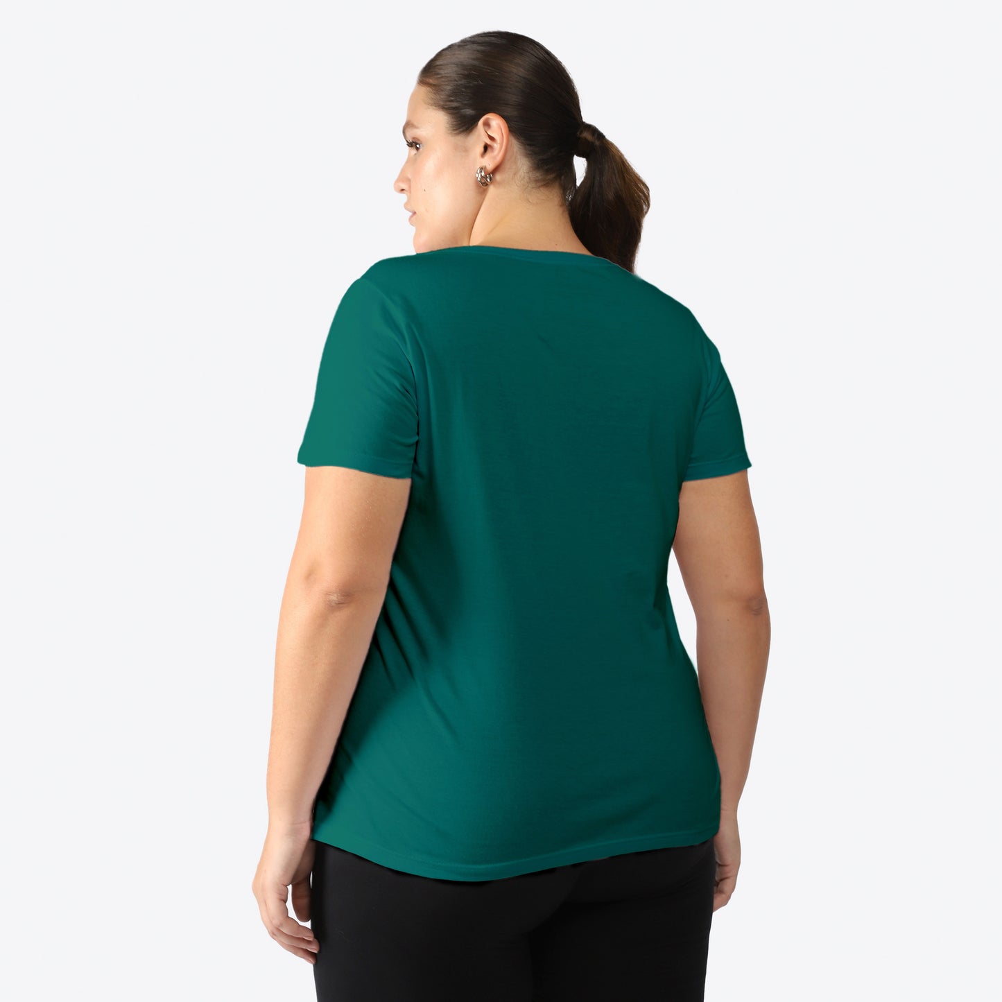 Camiseta Babylook Algodão Premium Gola V Plus Feminina - Verde Lago