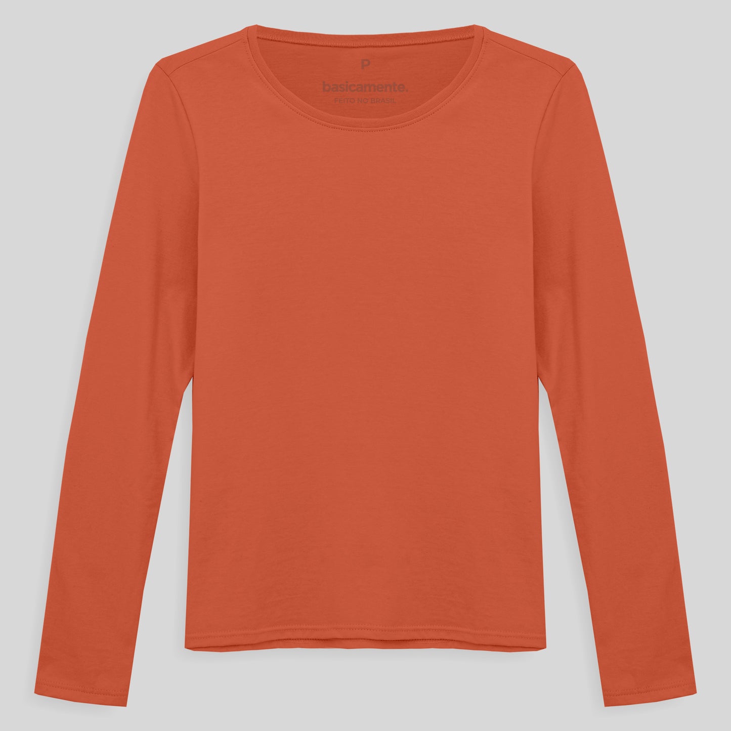 Camiseta Slim Manga Longa Feminina - Laranja Coral