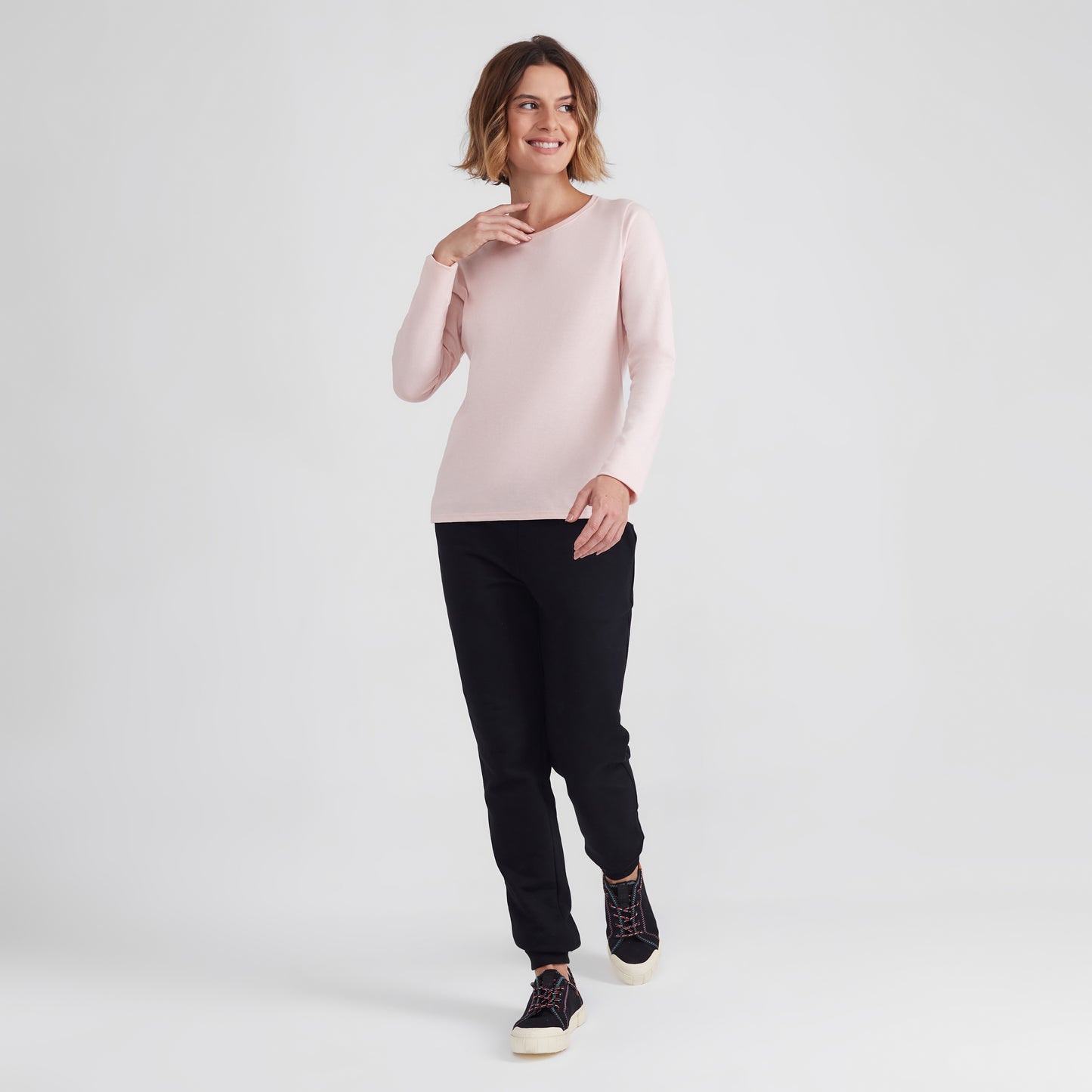Camiseta Slim Manga Longa Feminina - Rosa Pastel