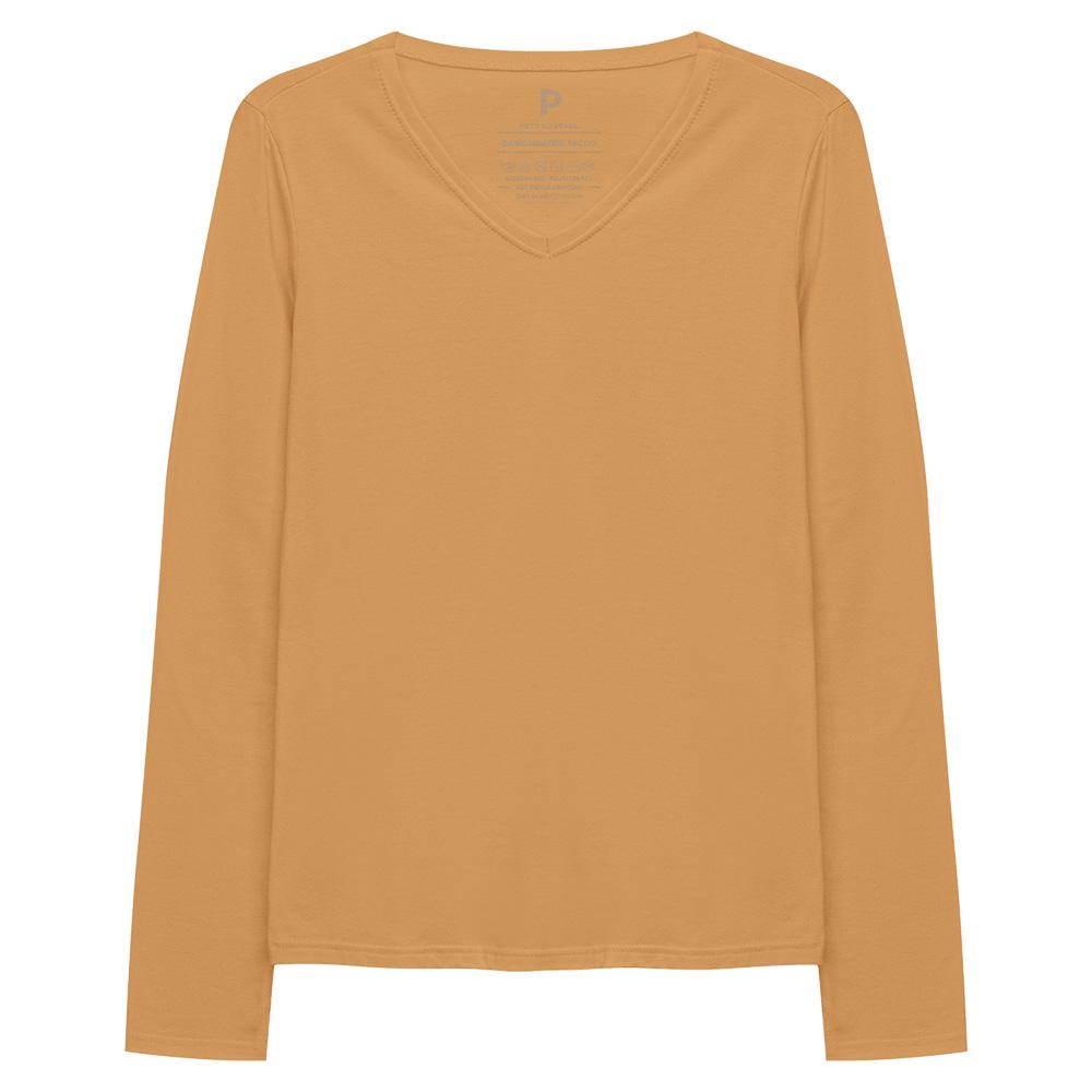 Camiseta Babylook Algodão Premium Manga Longa Gola V Feminina - Amarelo Mostarda
