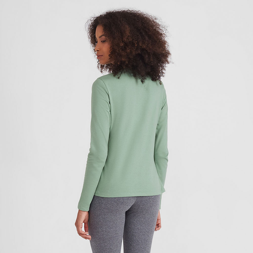 Camiseta Babylook Algodão Premium Manga Longa Gola V Feminina - Verde Jade