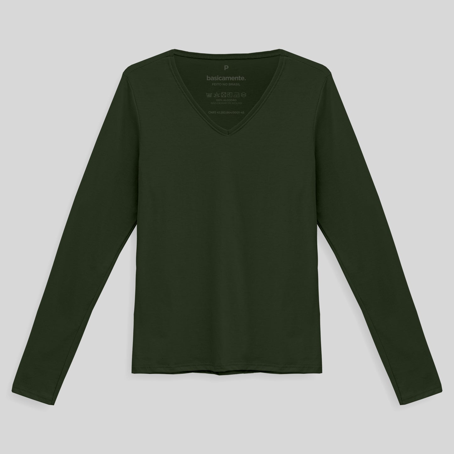Camiseta Babylook Algodão Premium Manga Longa Gola V Feminina - Verde Selva