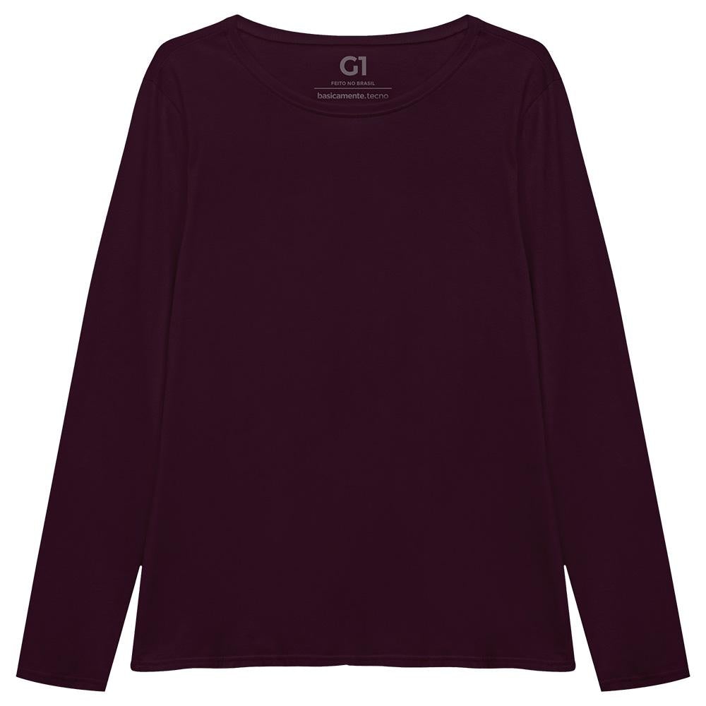 Camiseta Babylook Algodão Premium Manga Longa Gola C Plus Feminina - Wine