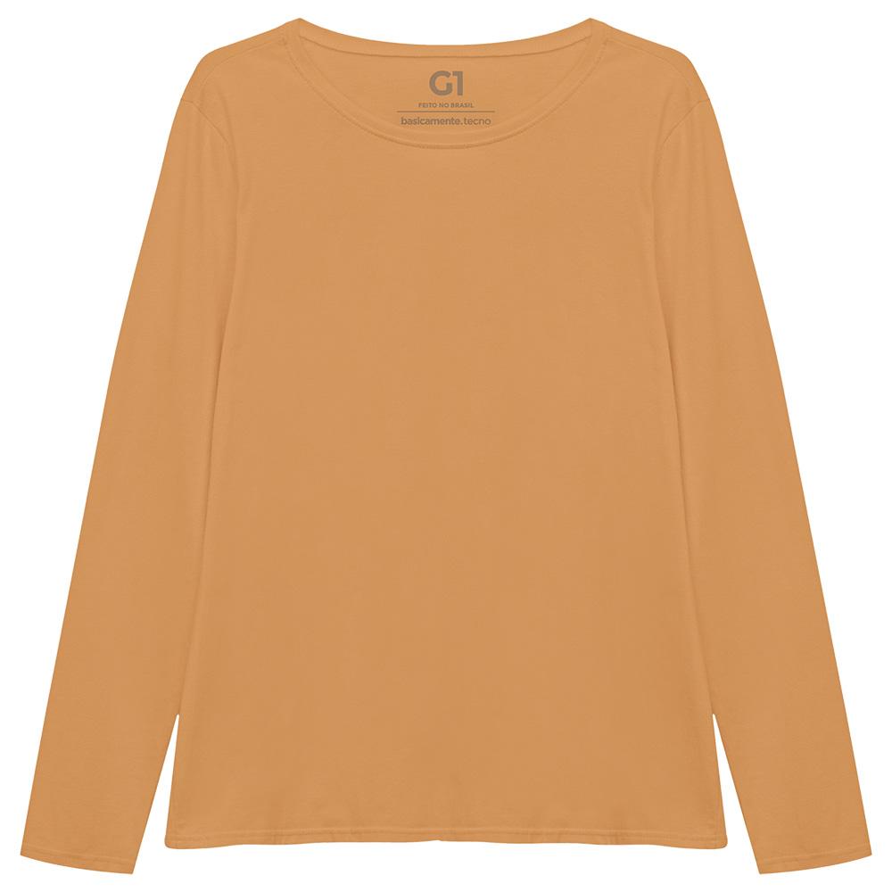 Camiseta Babylook Algodão Premium Manga Longa Gola C Plus Feminina - Amarelo Mostarda