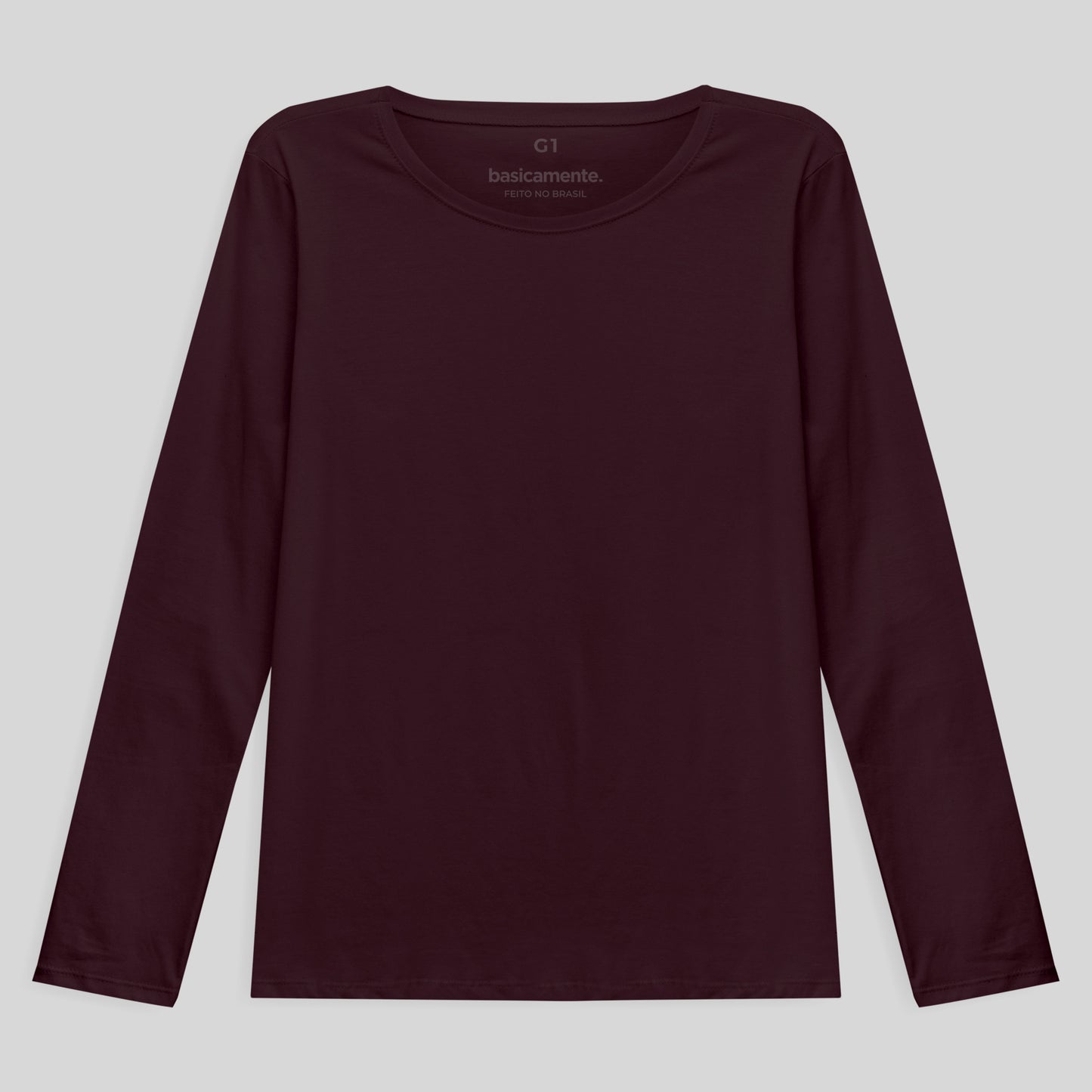 Camiseta Babylook Algodão Premium Manga Longa Gola C Plus Feminina - Vermelho Vinho