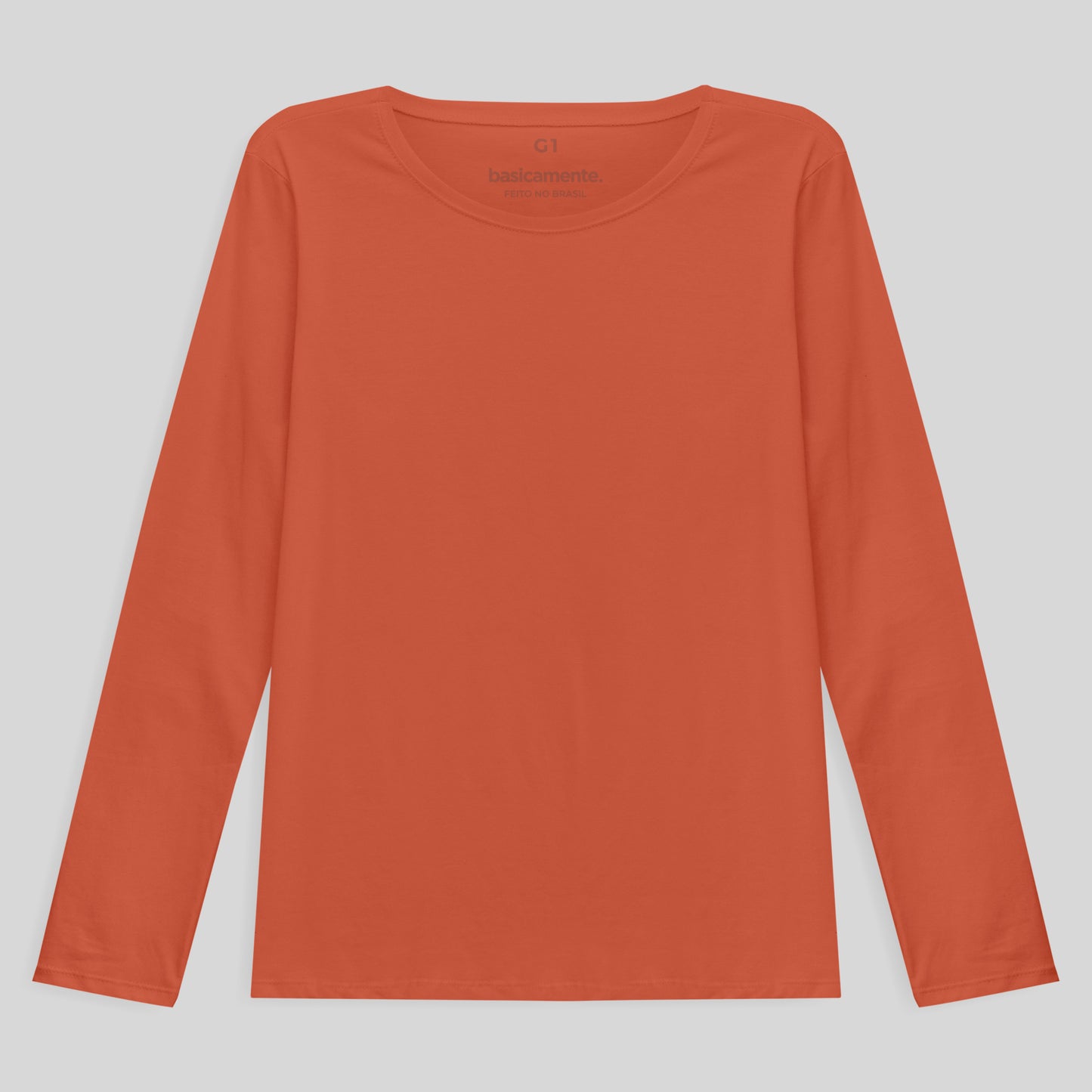 Camiseta Babylook Algodão Premium Manga Longa Gola C Plus Feminina - Laranja Coral