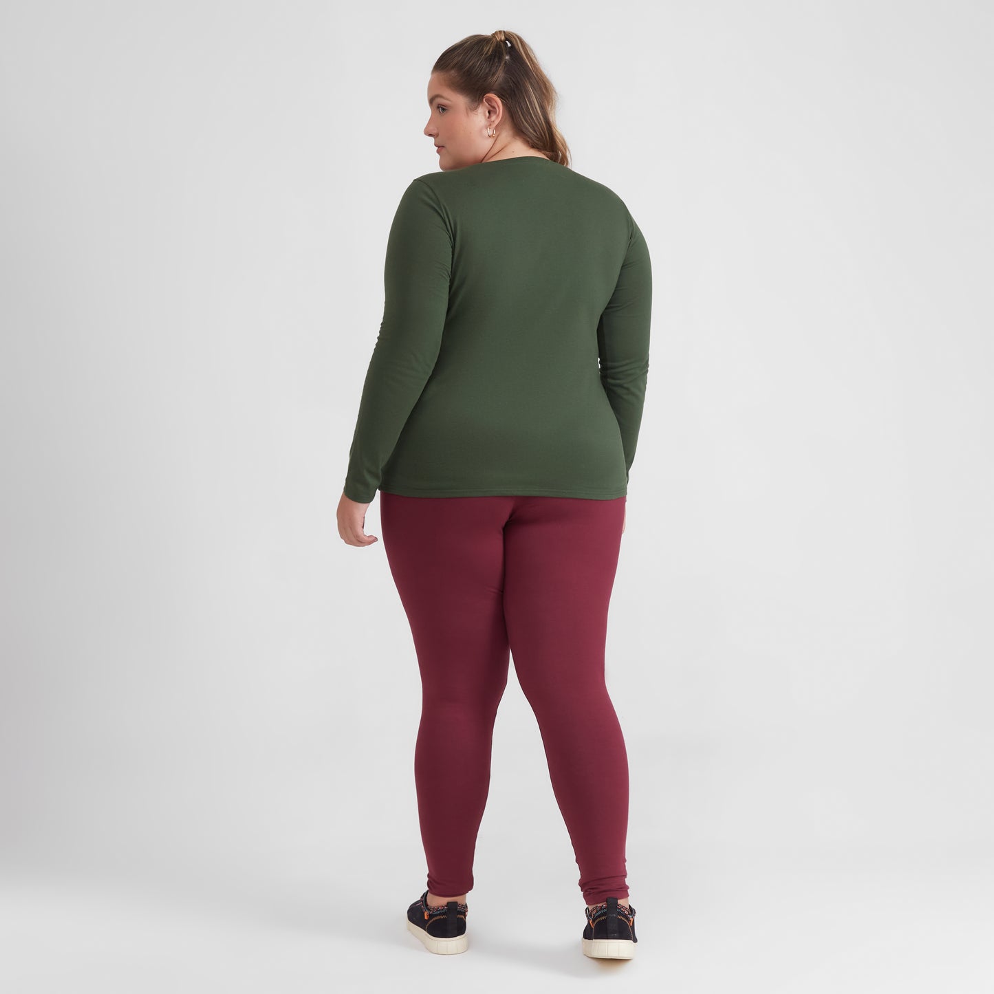 Camiseta Babylook Algodão Premium Manga Longa Gola C Plus Feminina - Verde Selva