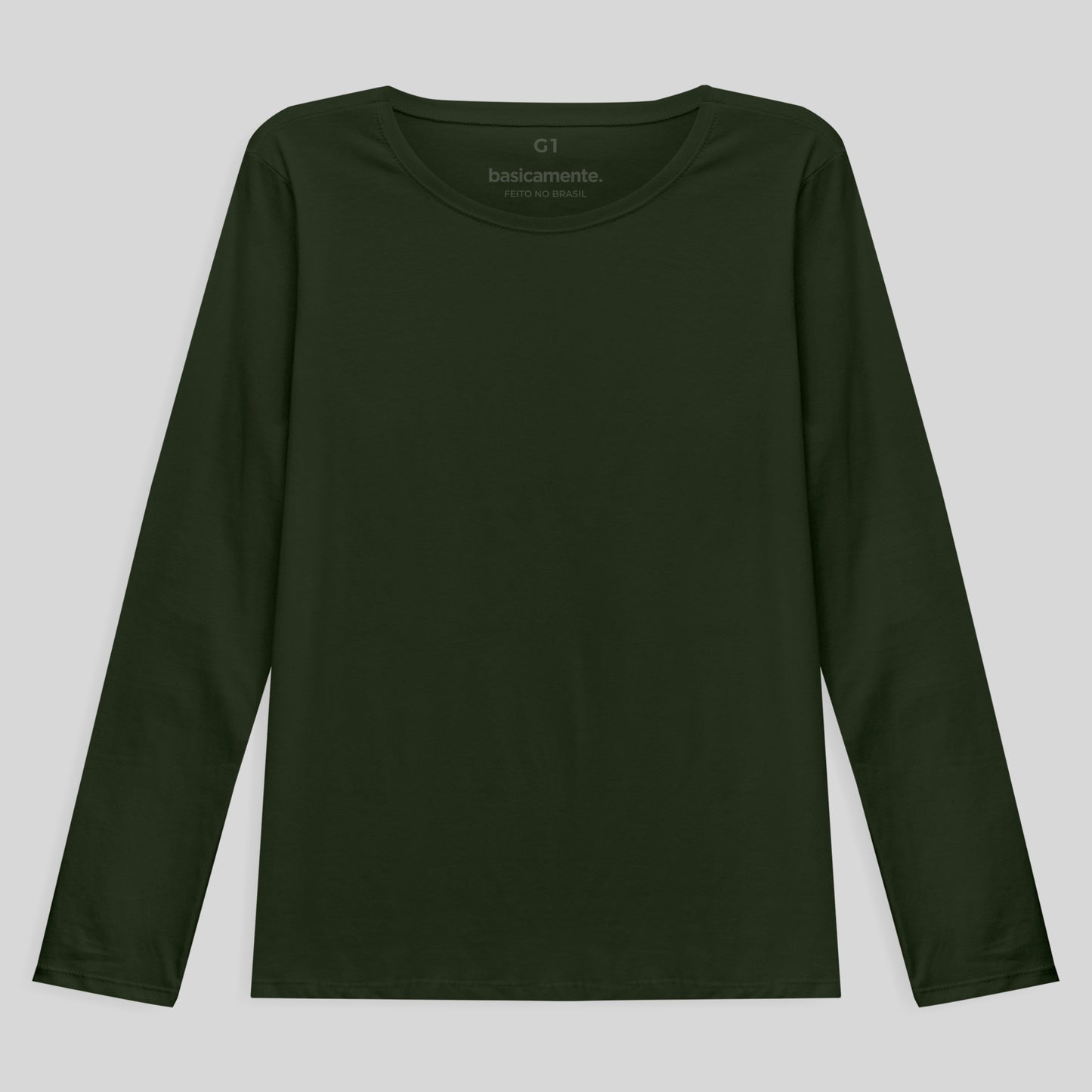 Camiseta Babylook Algodão Premium Manga Longa Gola C Plus Feminina - Verde Selva