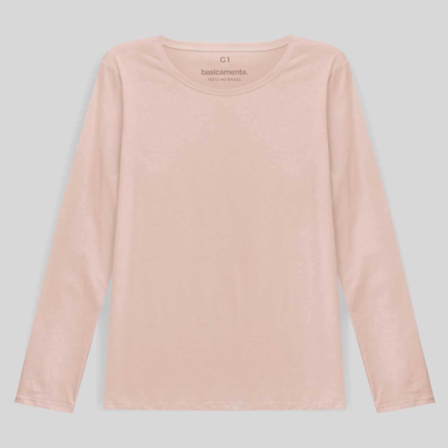 Camiseta Babylook Algodão Premium Manga Longa Gola C Plus Feminina - Rosa Pastel