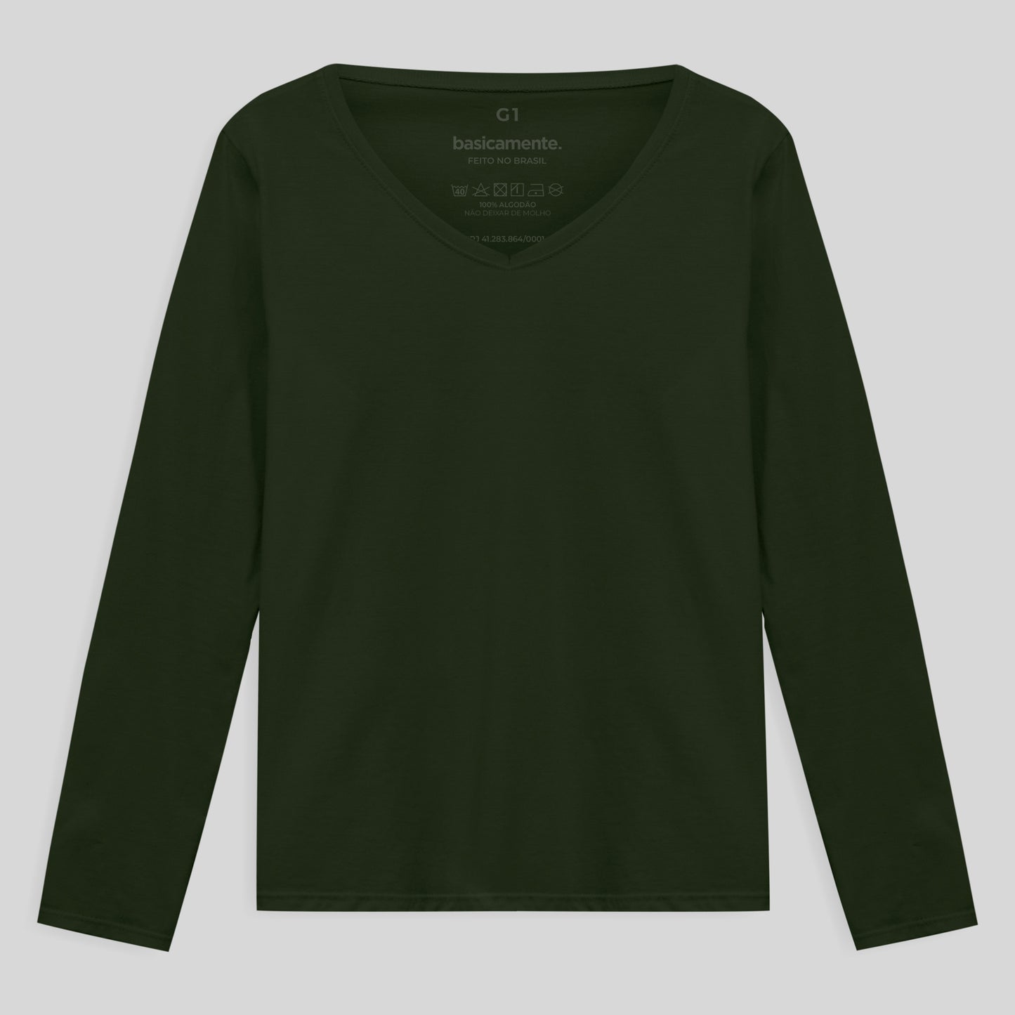 Camiseta Slim Gola V Manga Longa Plus Feminina - Verde Selva