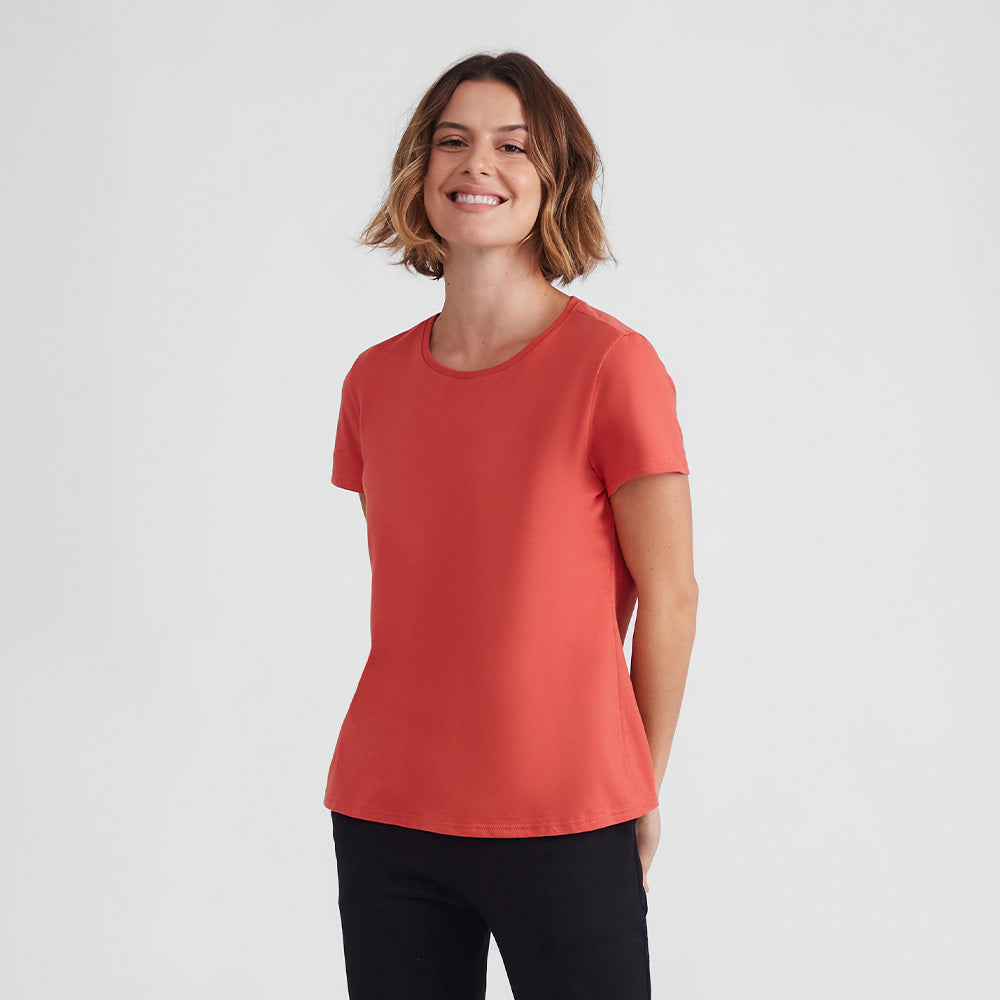Camiseta Básica Feminina - Laranja Coral