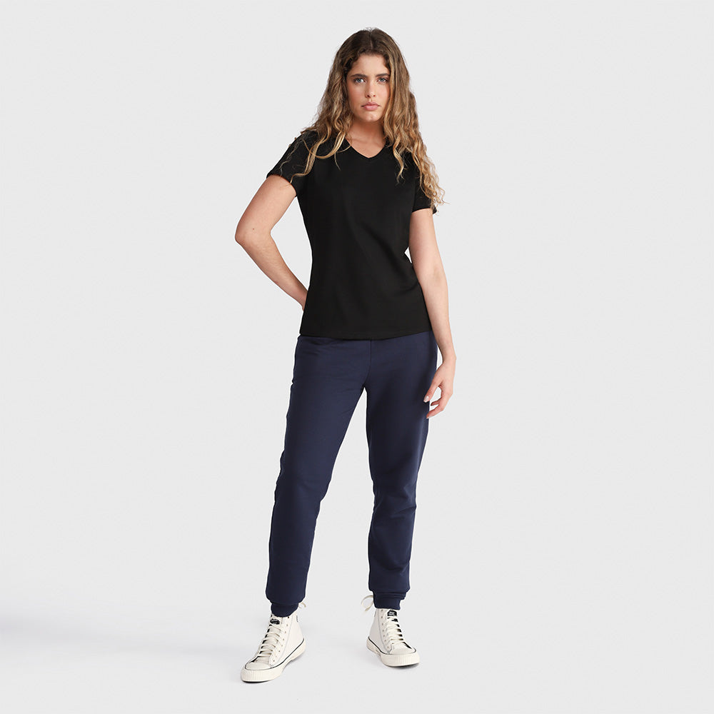 Camiseta Básica Gola V Feminina - Preto