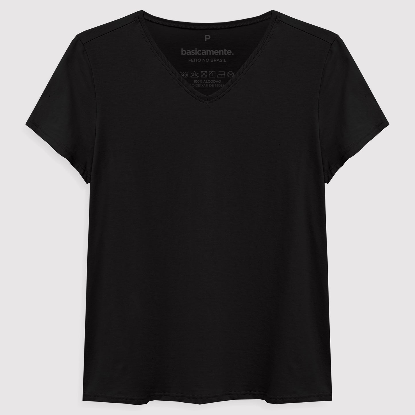 Camiseta Básica Gola V Feminina - Preto