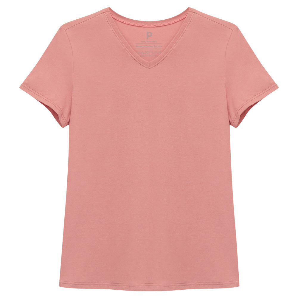 Camiseta Básica Gola V Feminina - Rose