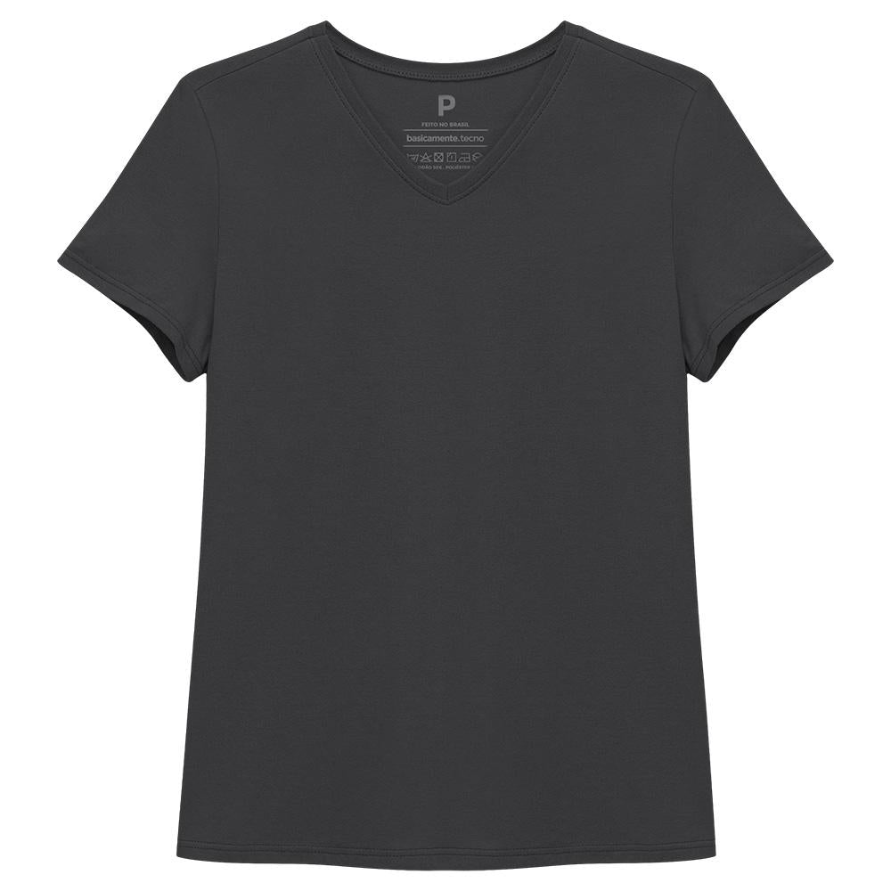 Camiseta Básica Gola V Feminina - Cinza Ardósia