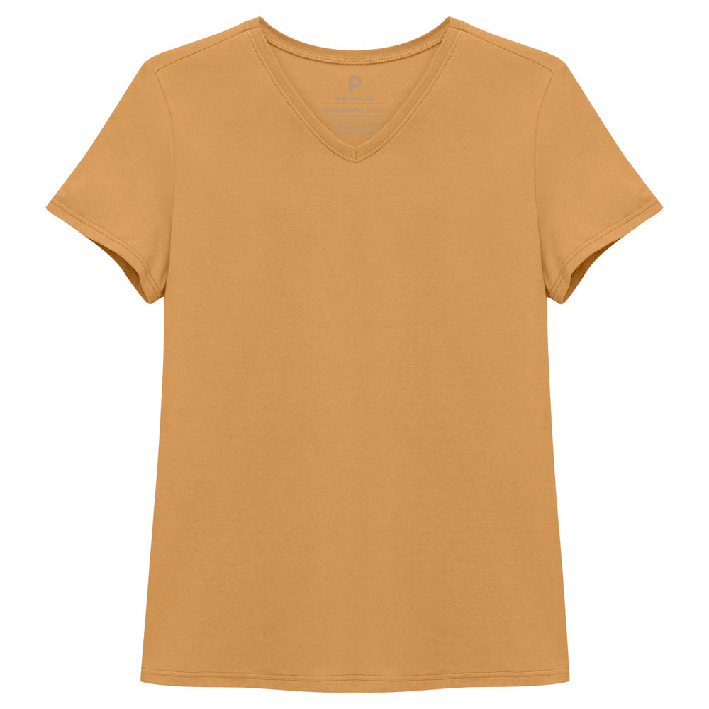 Camiseta Básica Gola V Feminina - Amarelo Mostarda